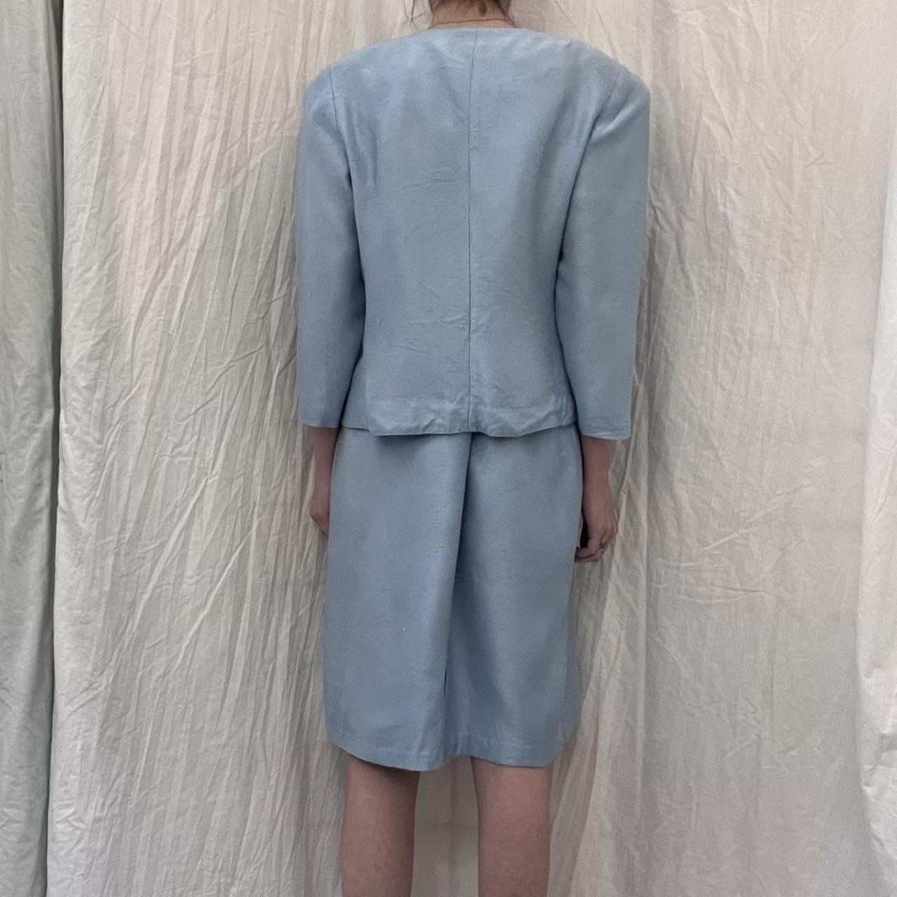 Powder Blue Shantung Skirt And Sequined Jacket Set Vintage 80s Size S/M Zeeba NY