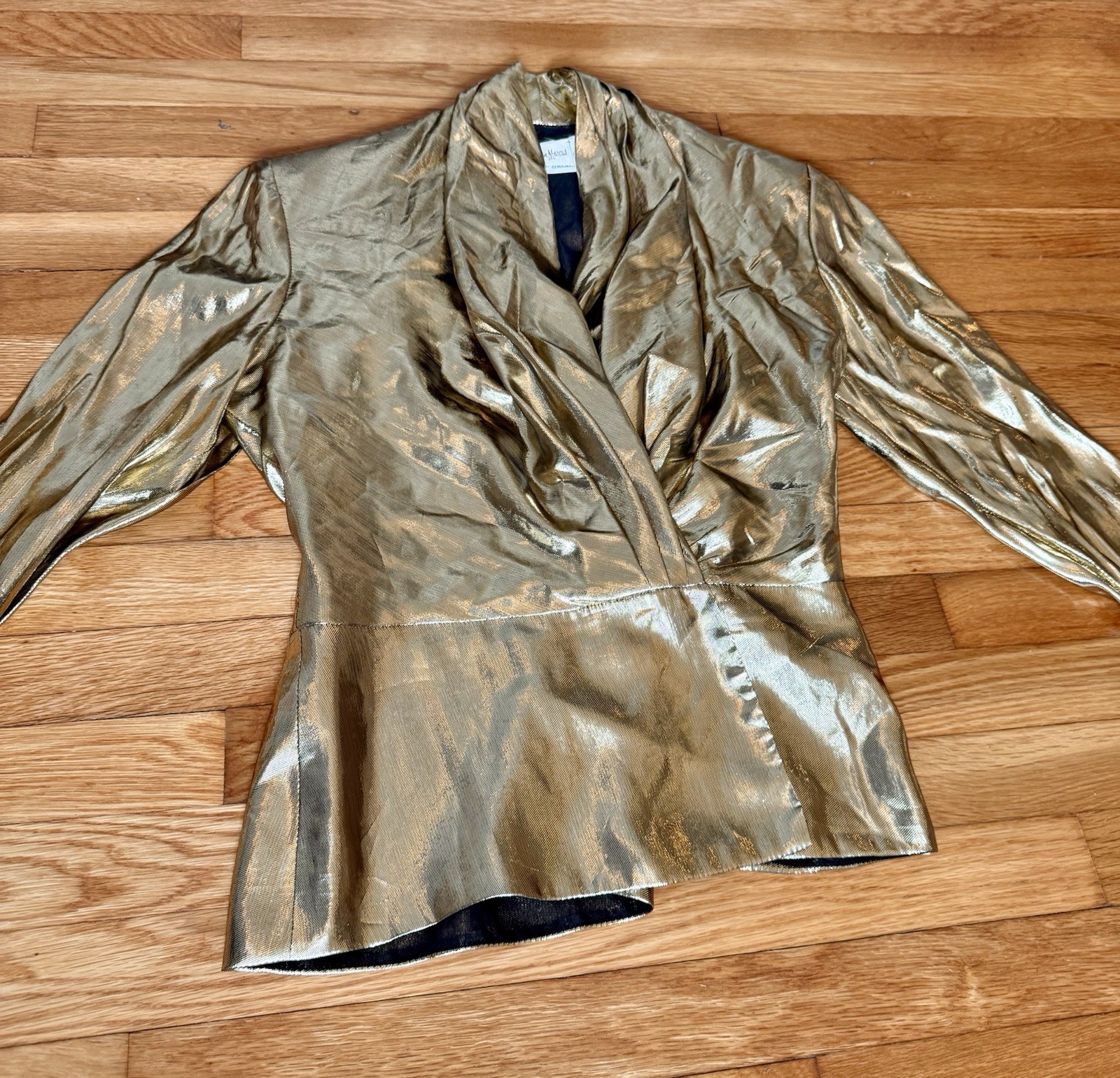 Vintage 90s Neiman Marcus Gold Metallic Wrap Blazer Jacket Avant Garde 12