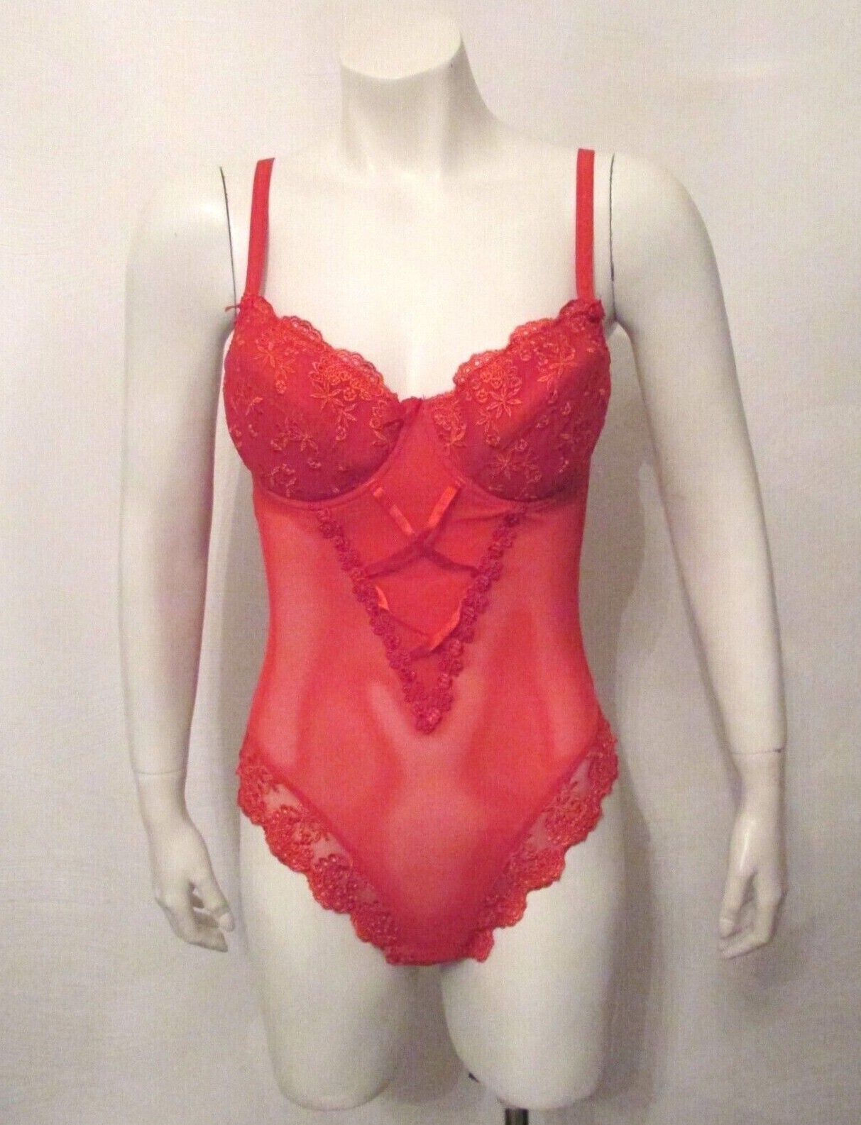 Lady Princess BS2015 Red Mesh Lace High Cut One Piece Teddy Bodysuit UW Bra L
