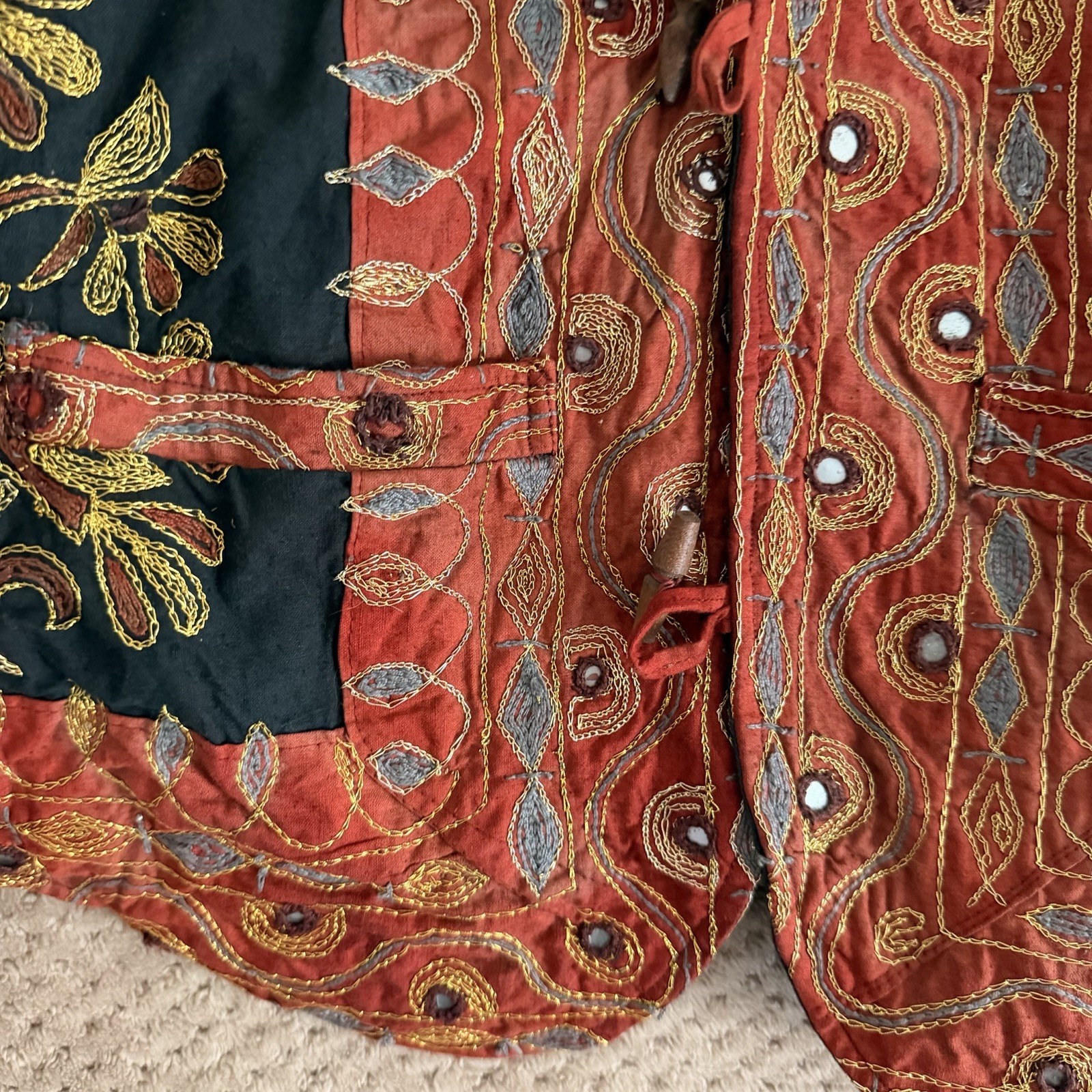 Vintage Kutch Embroidered Jacket Mirror Work Shisha Boho Banjara Tribal India