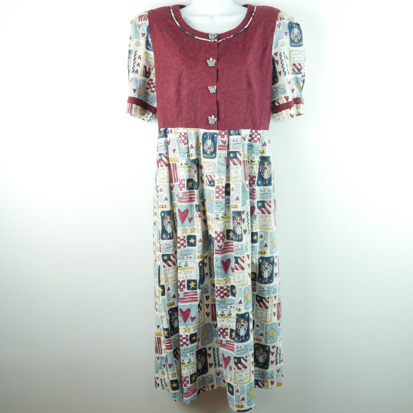 Vintage Handmade 90s Dress Prairie Granny Novelty Cute Teacher M Midi Cottage
