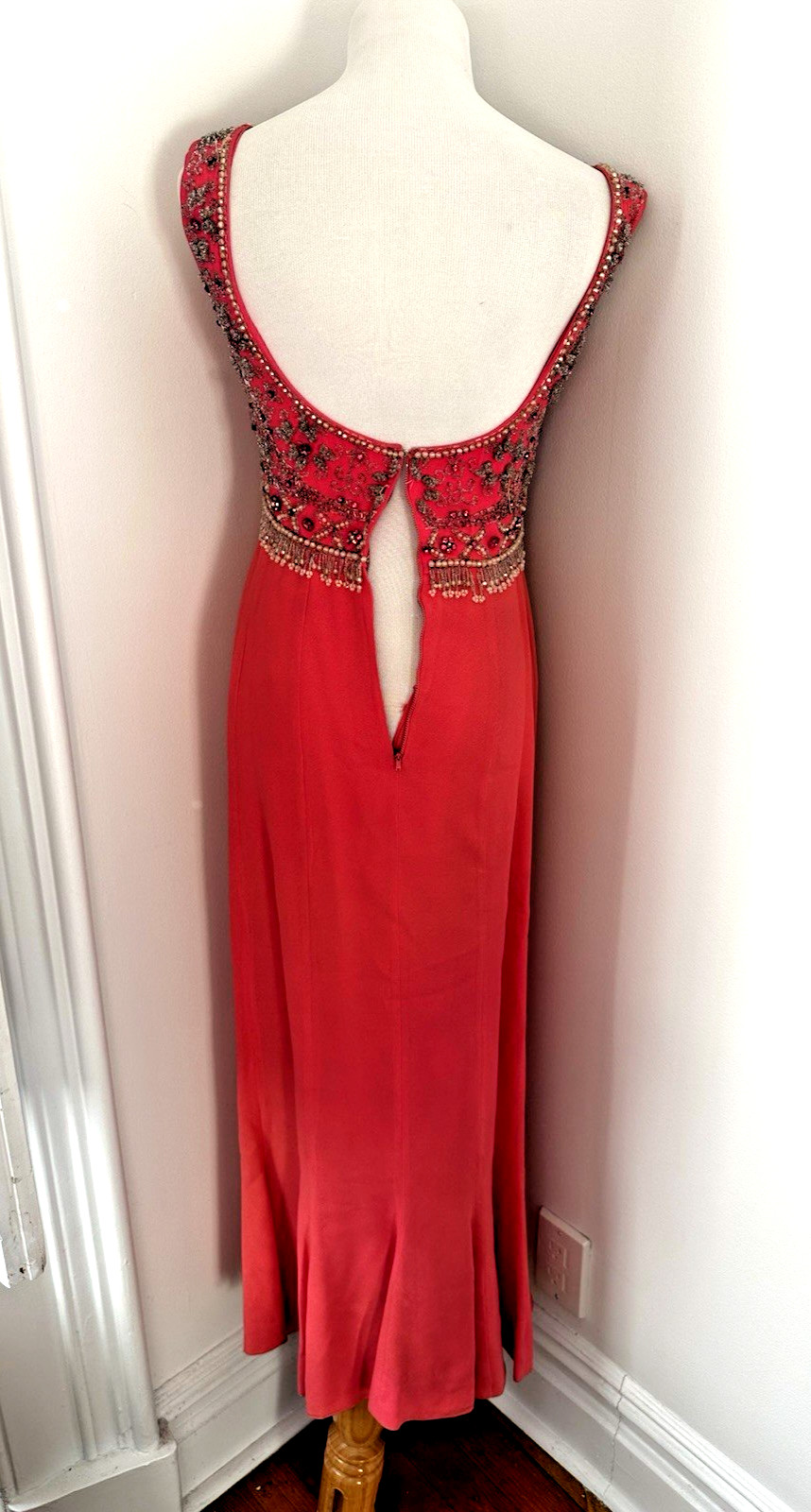 Vintage 1960s Coral Peach Hand Beaded Ball Gown British Crown Colony Hong Kong 8