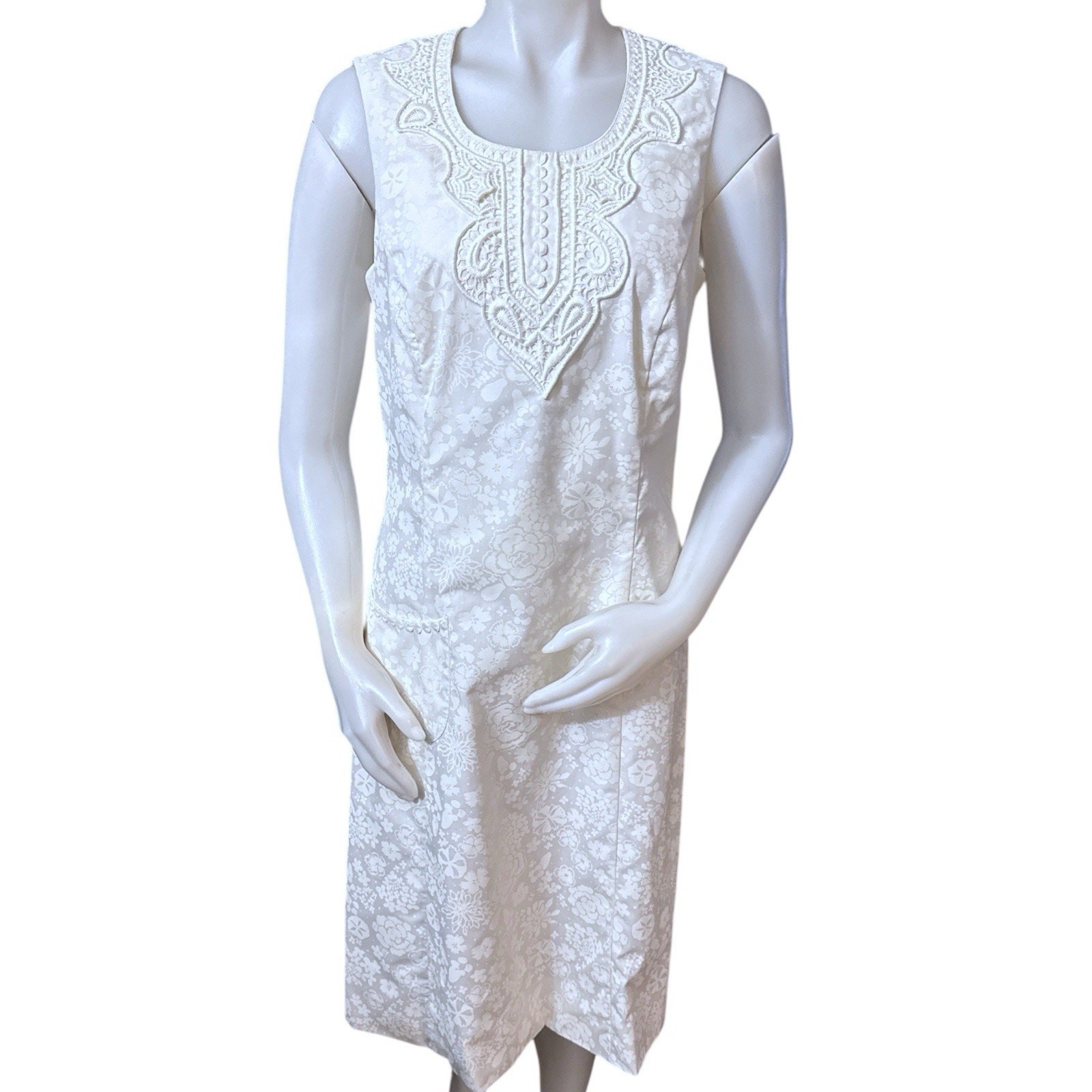 Vintage 1960&rsquo;s « The Lilly » Pulitzer Off White Sleeveless Floral Shift Dress 12