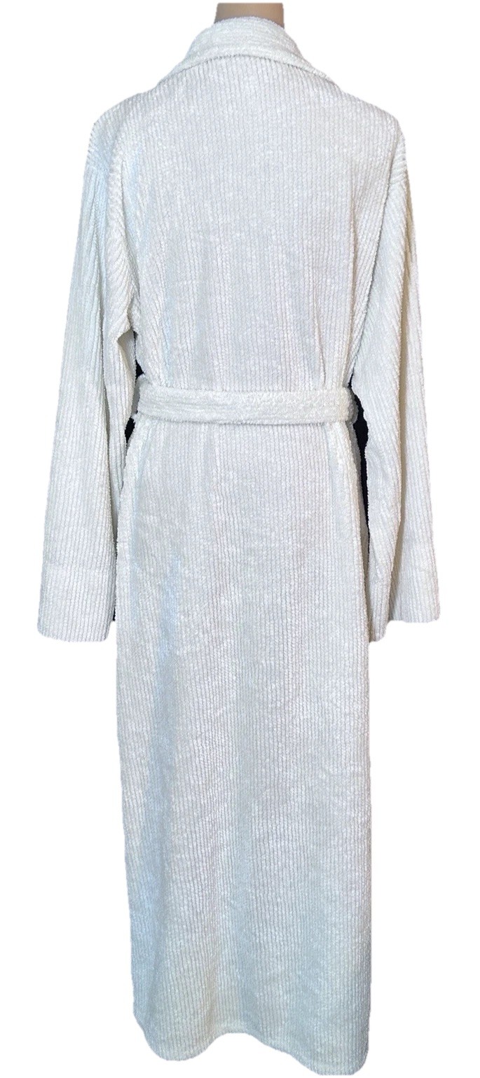 Vtg 80s Stan Herman Chenille White Robe Belt Pocket Cottage Shabby Chic USA M/L