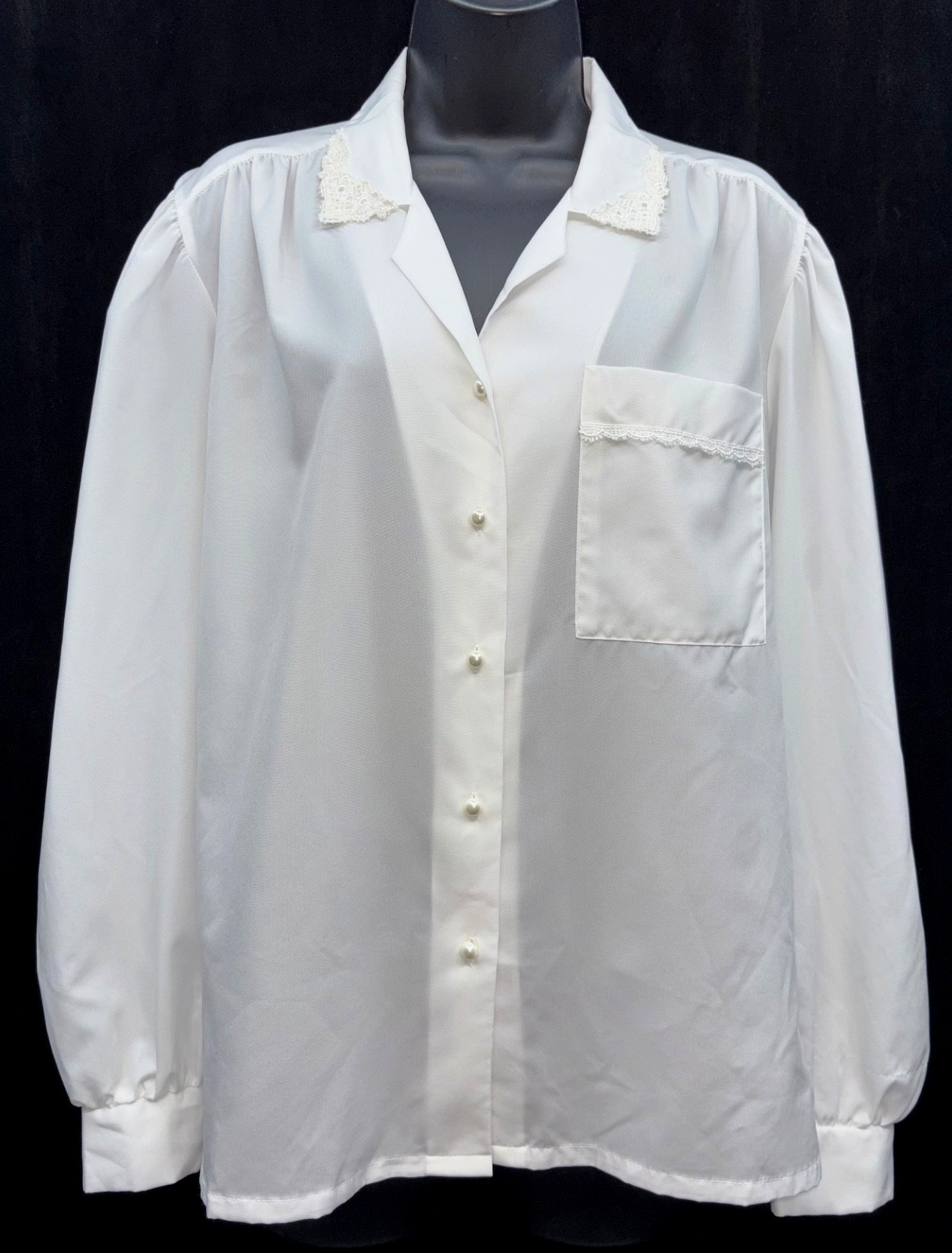 VTG JONQUIL by JUDY BOND Size 14 Button Up Lace Detail Neckline Blouse Ivory