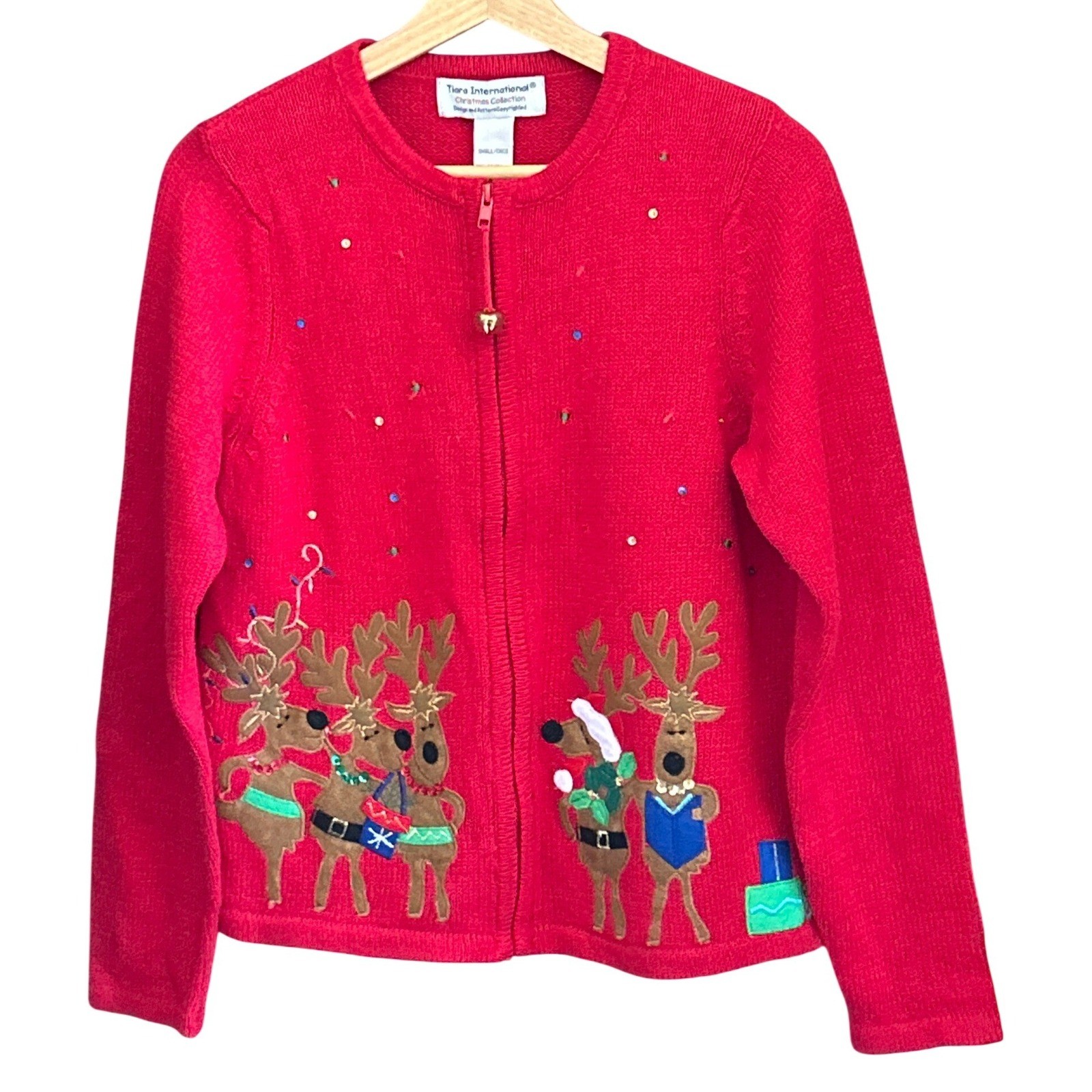 Vintage Tiara International Christmas Sweater Reindeer Kitschy Holiday Party