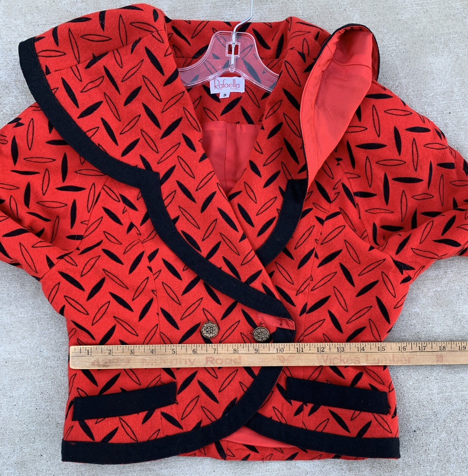 Vintage Rafaella Petites Blazer Jacket Red Black Geometric 80s 1980s Size 9