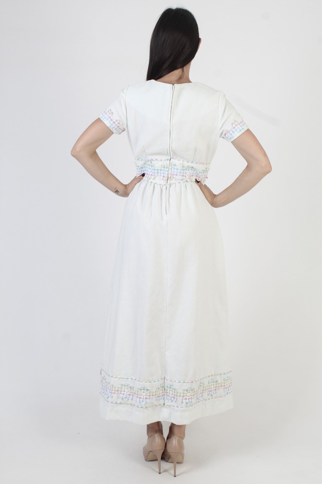 Vtg Lori Till Neiman Marcus Dress 70s Waffle Fabric Prairie Cottagcore Pastel