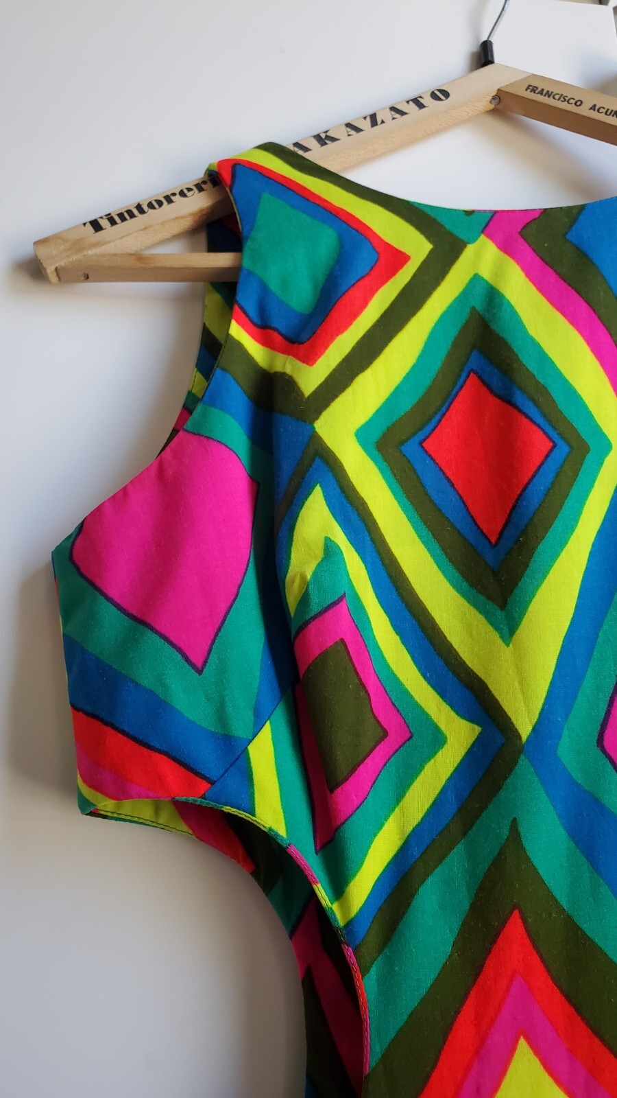 Vintage 60s PSYCHEDELIC Cutout Cotton Geometric Mini MOD GO-GO Beach Sun Dress S