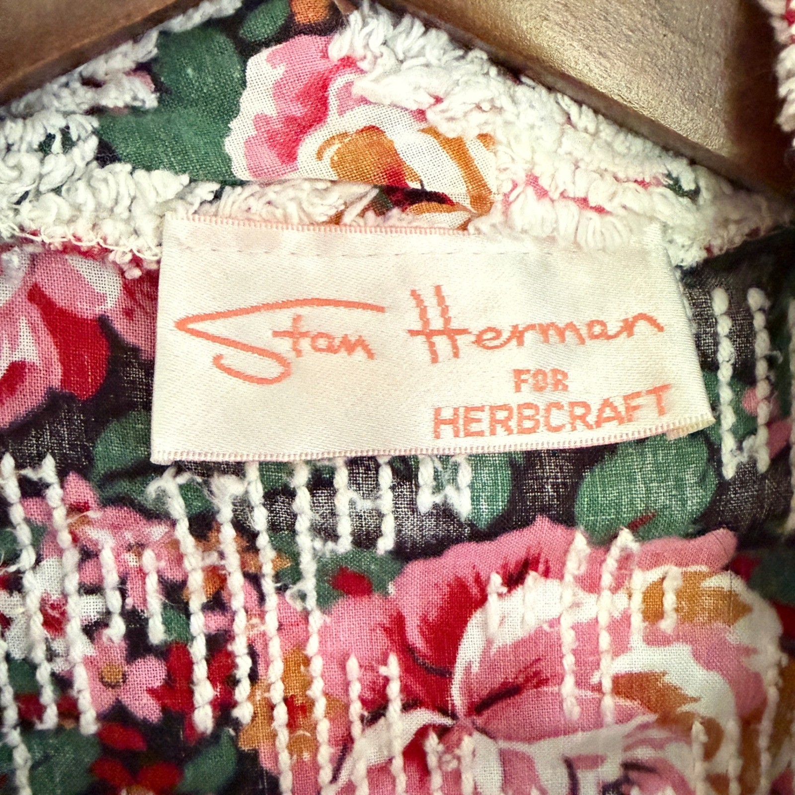 Vtg Stan Herman Herbcraft Chenille Floral Robe Housecoat Pink Rose Cottagecore