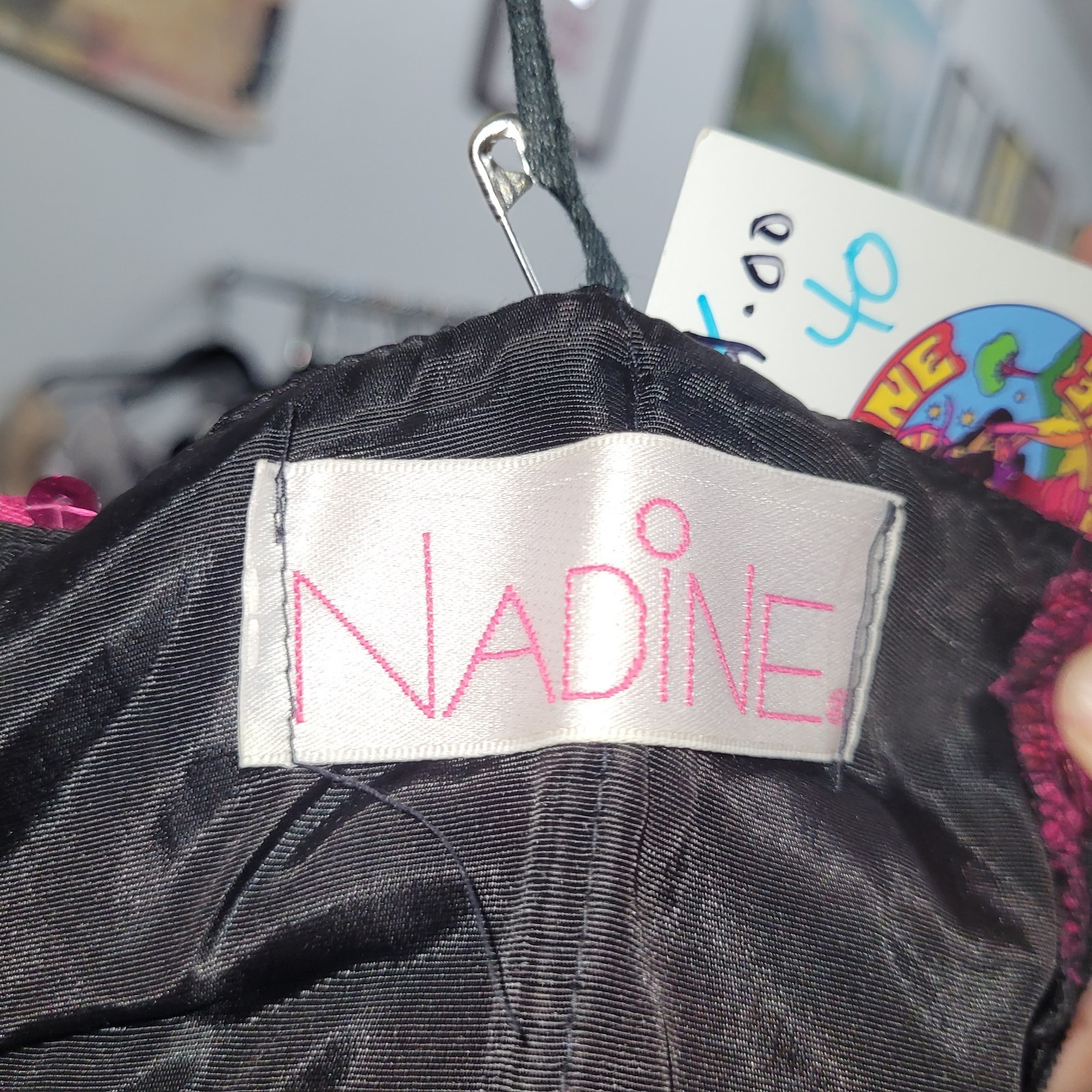 1980&rsquo;s Nadine Black & Pink Sequined SWEETHEART MINI DRESS
