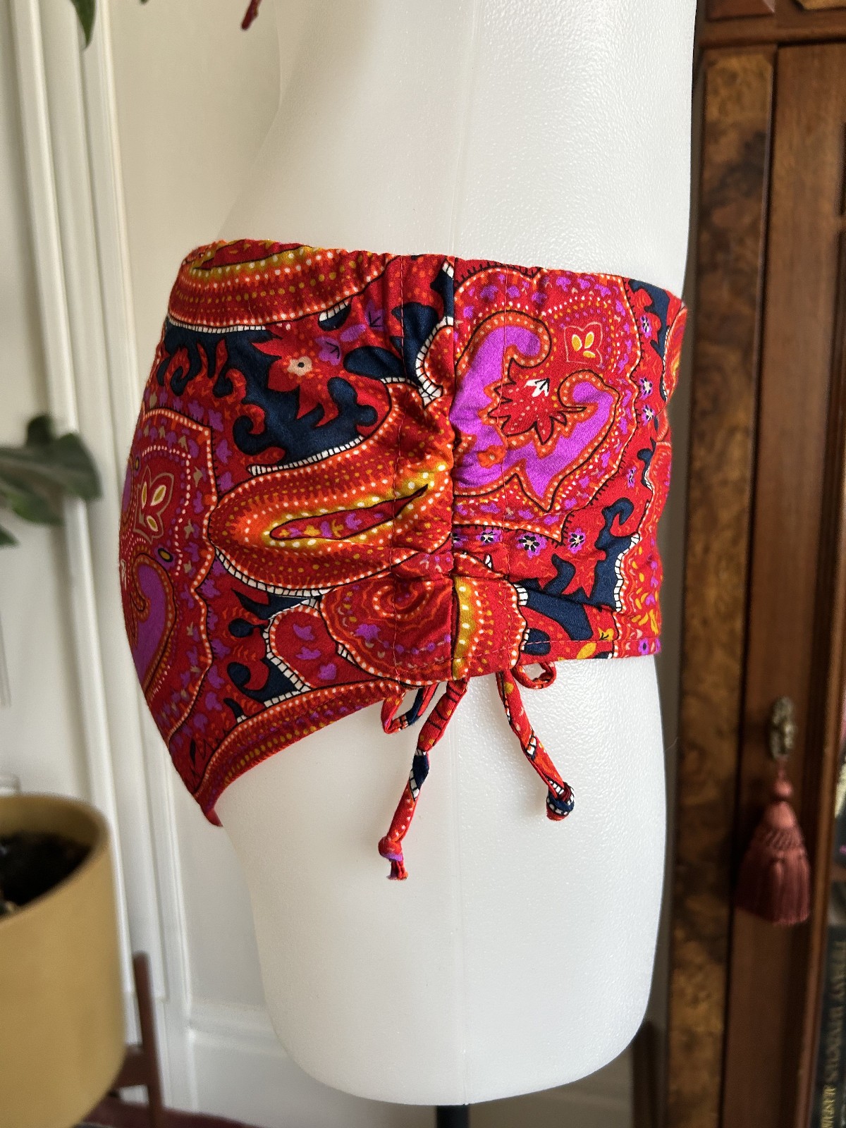 Vintage 1960s 70s Red Psychedelic Paisley Bikini Swimsuit 2pc Bathing Suit SM