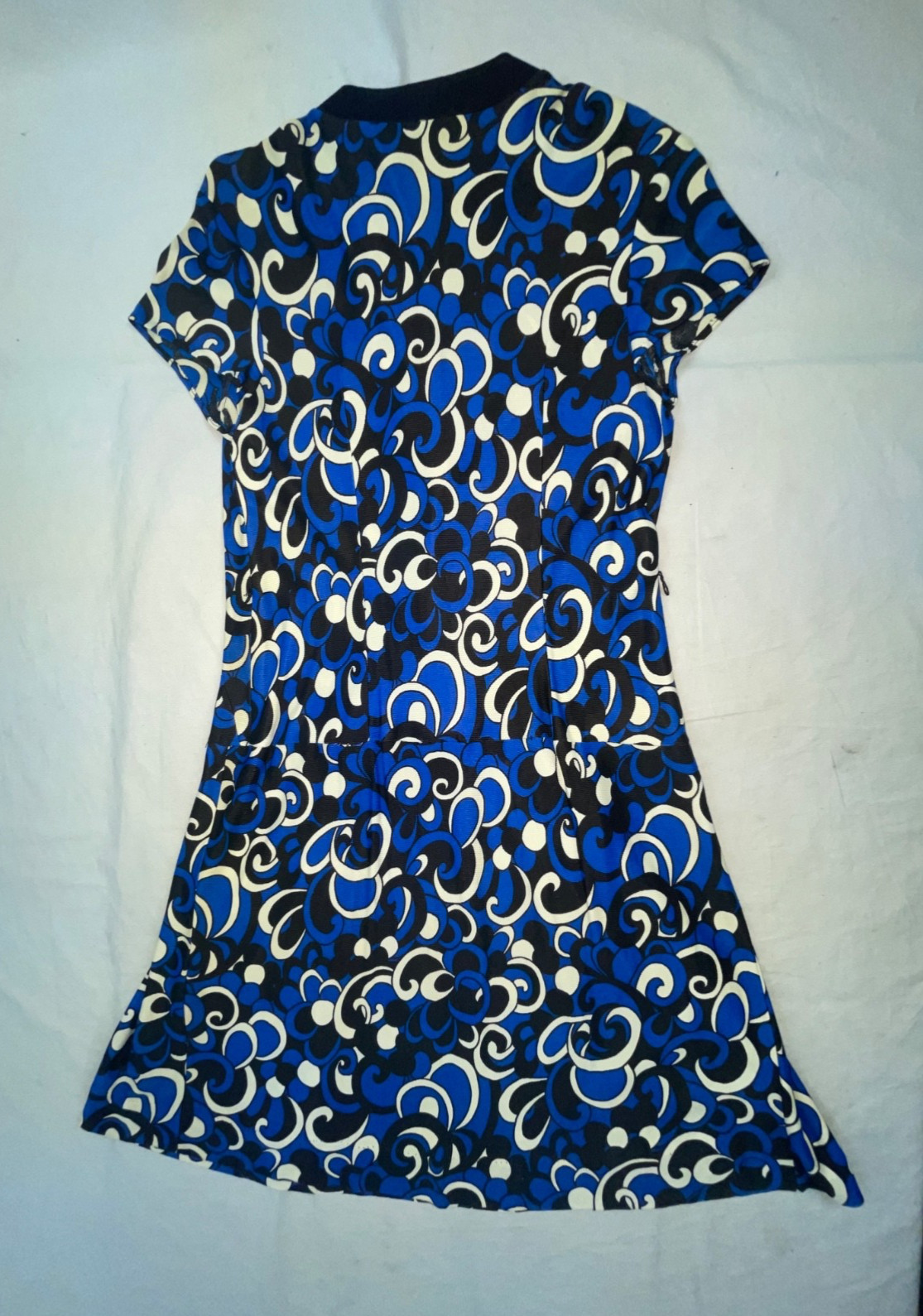 VTG 60s 70s WOMENS S BERKSHIRE BLUE GEOMETRIC DISCO RETRO BUTTON PARTY DRESS