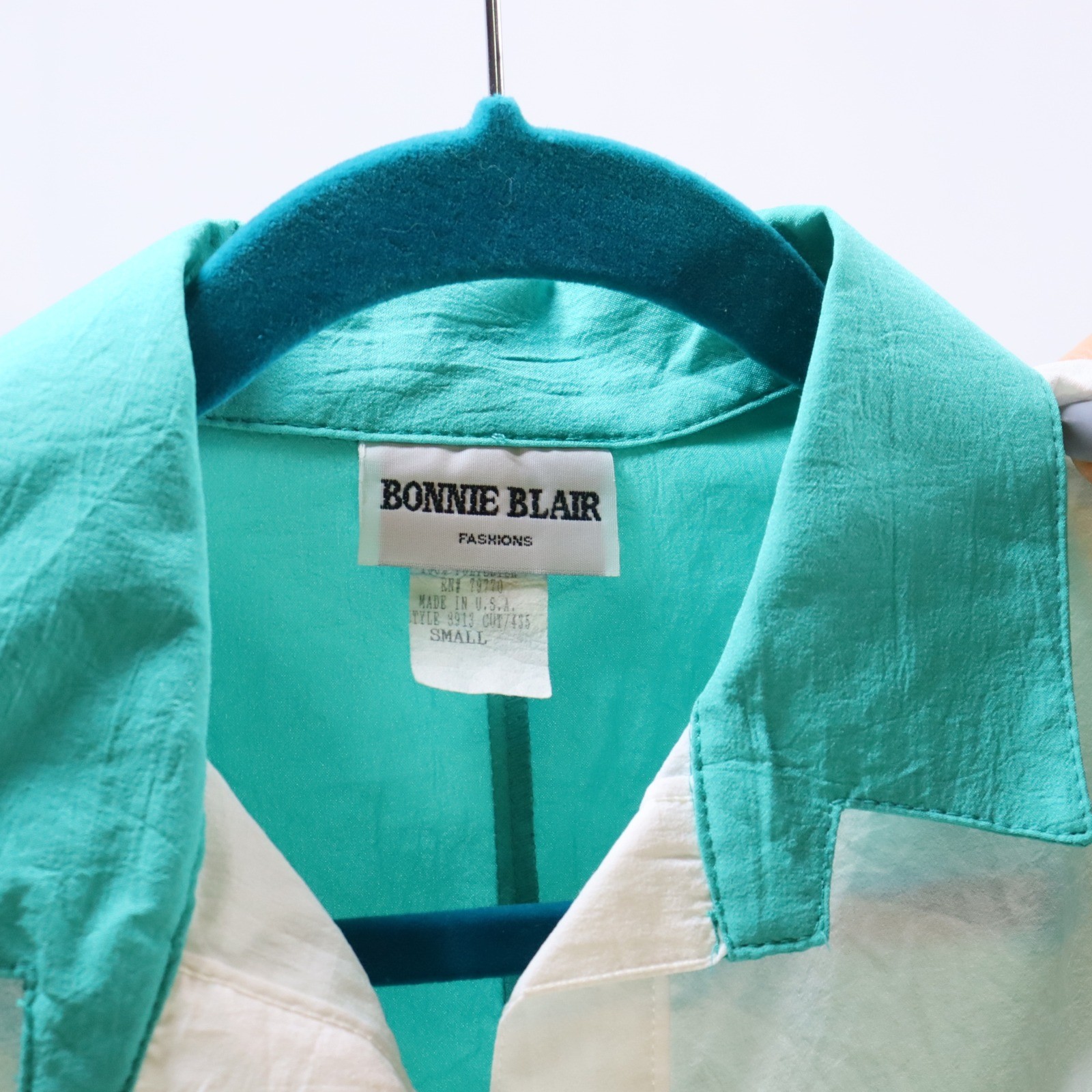 Bonnie Blair Pullover Small Teal Womens 80s Abstract Graphic Top