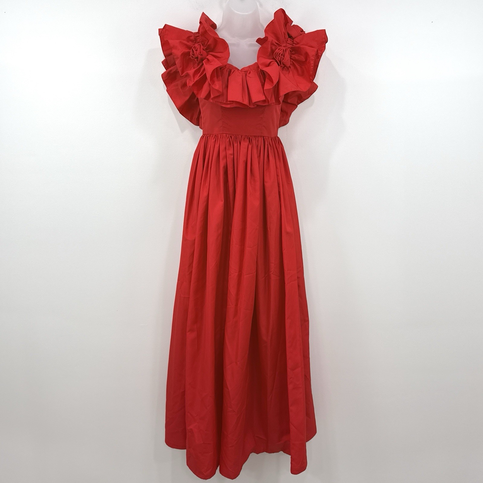 VTG Lorrie Deb Dress Women&rsquo;s XS Red Rosette Union Made Avant Garde Feminine