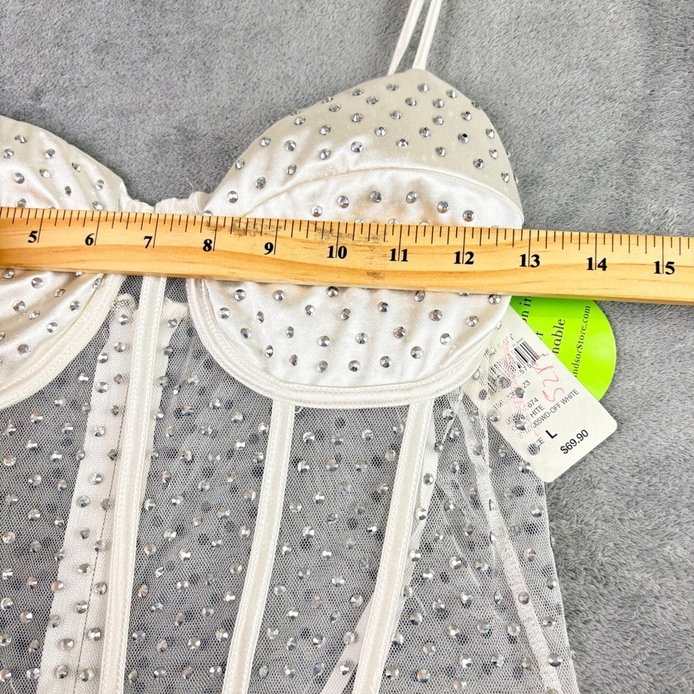 Windsor L White Rhinestone Mesh Corset Satin Tiered Ruffle Mini Dress Party NWT