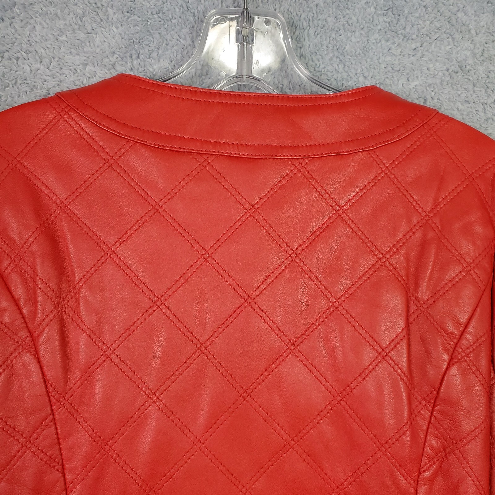 Vintage Womens Crop Lamb Leather Jacket XS Red Biker Harley Moto Full Zip Pocket