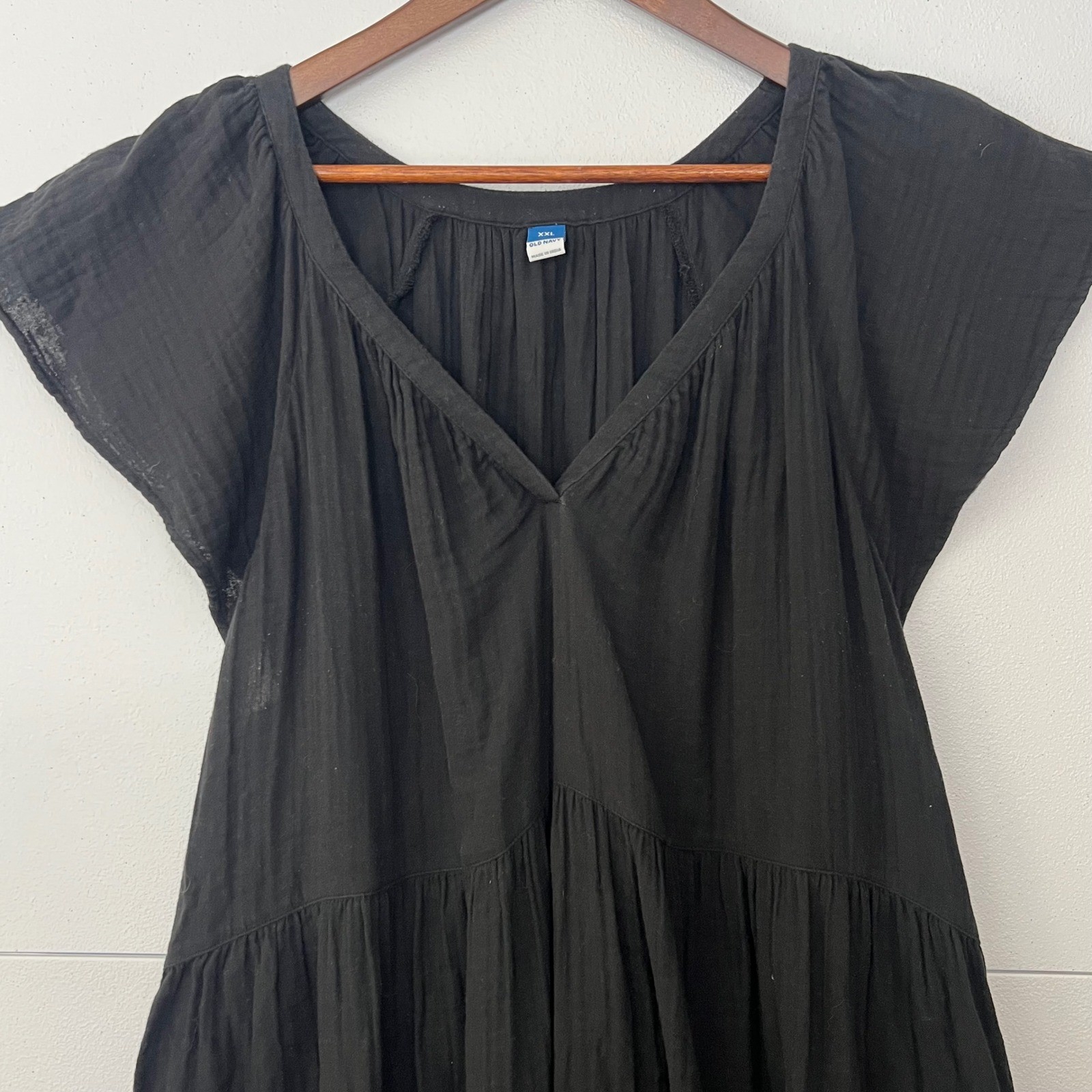 Old Navy Dress XXL Black 100% Cotton Gauze Flutter Sleeve Pockets Lightweight