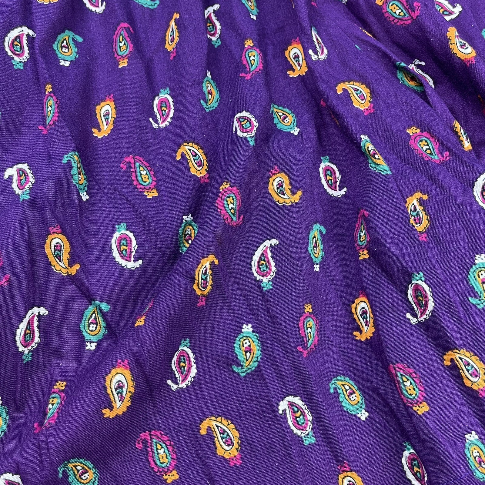 Vintage 80s 90s Purple Paisley Print Pull On High Waisted Soft Shorts Womens
