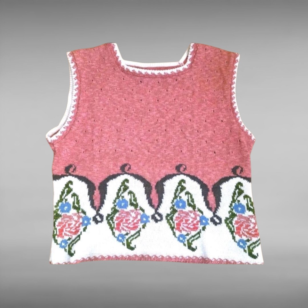 Vtg 80s Cullinane Women&rsquo;s Pink Sweater Vest Large Hand Knitted