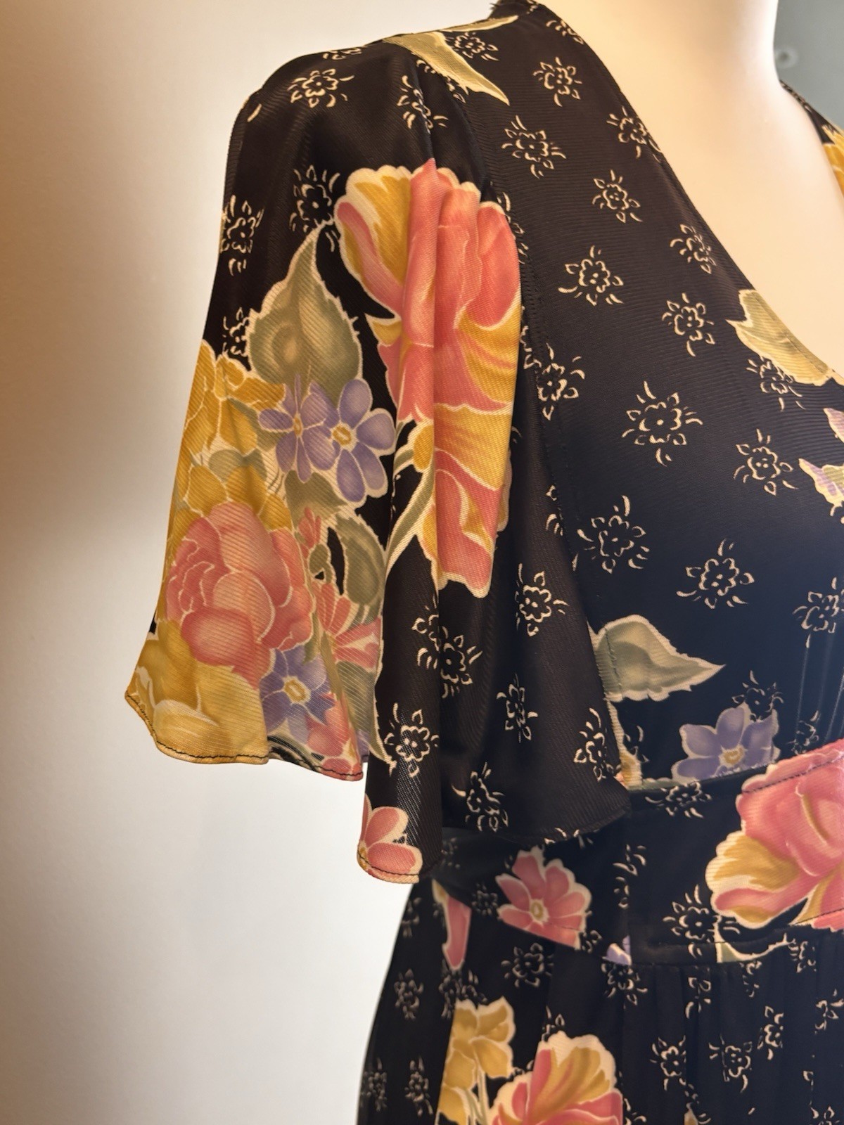 VTG Union Made 70s Boho Floral Flutter Sleeve Cottagecore Maxi Dress Size 13