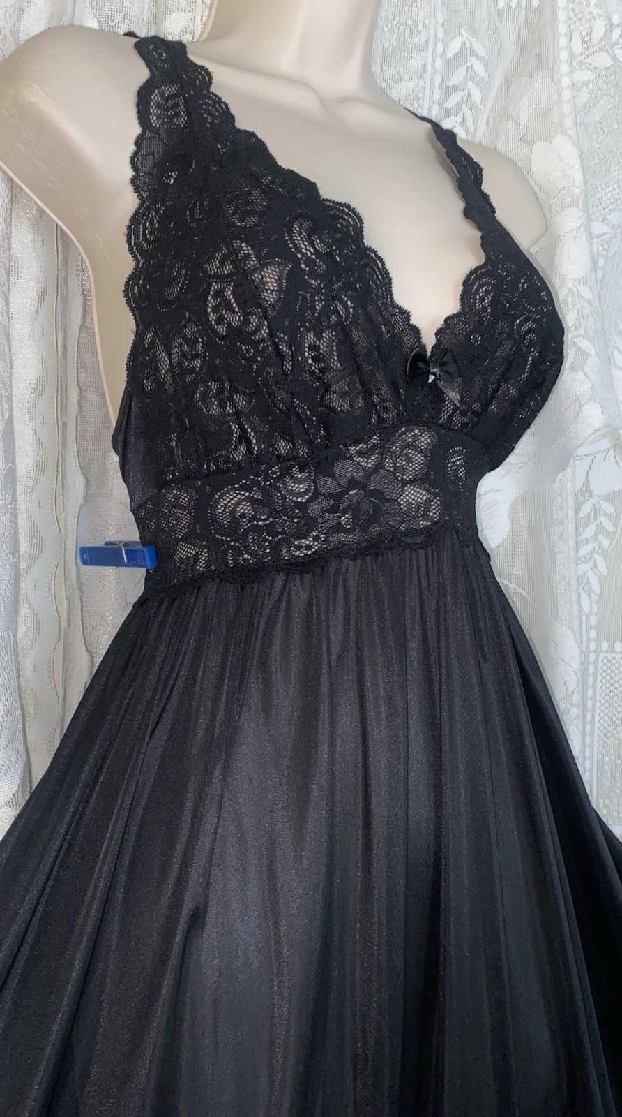 VTG NWT 1X Shadowline Black SILKY Nylon Peignoir Robe Nightgown Gown olga esque