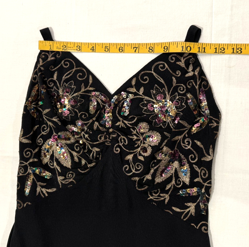Eisenberg Maxi Dress Jacket Sequin Embroidered Rayon 2PC Formal Black 1940s Sz S