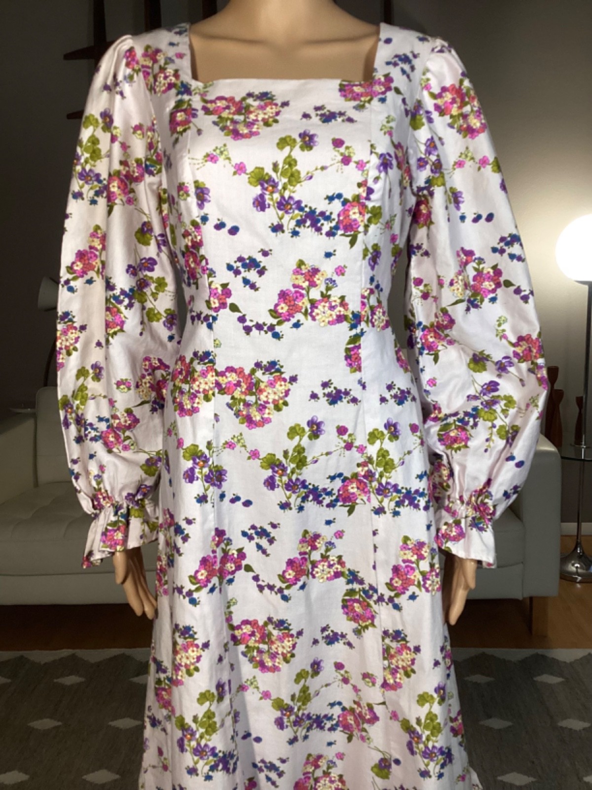 Vintage 70’s Handmade Floral Ruffle Prairie Maxi Dress Boho Hippie