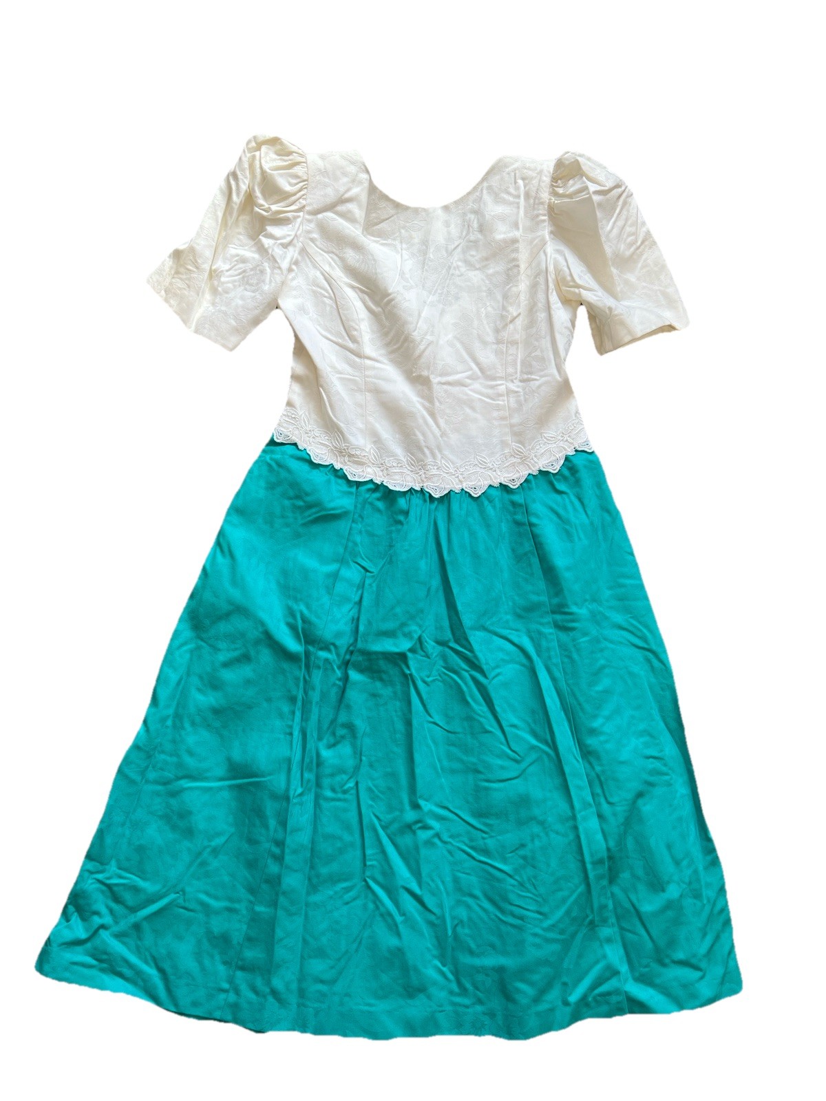 Vintage Lanz Originals Ivory Green Floral Dress Made In USA Women’s Size 12