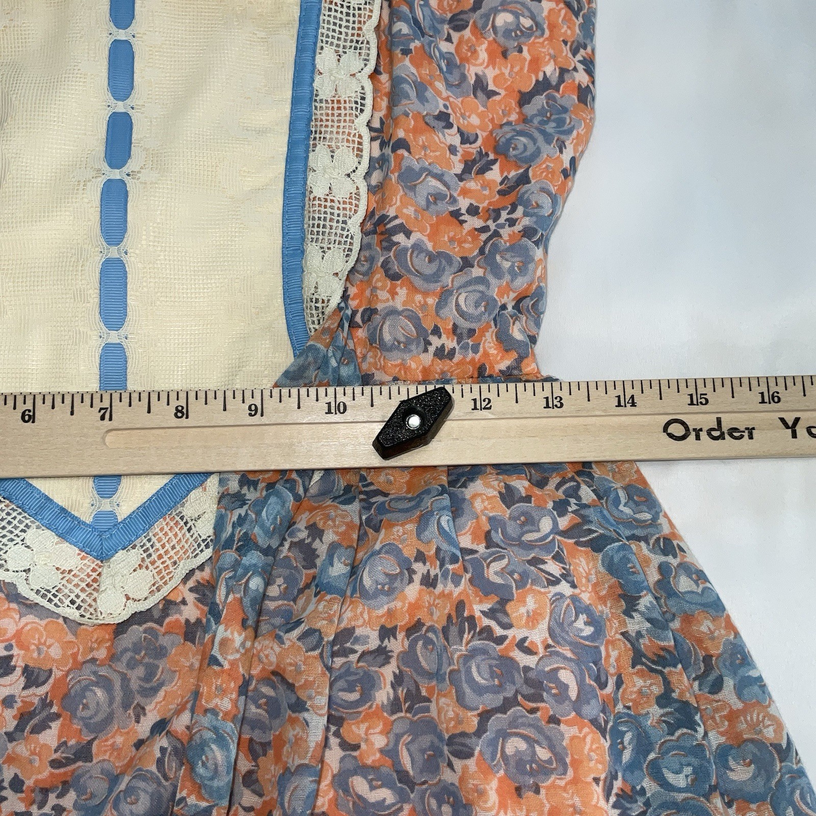 70s Praire Maxi Dress VTG Candi Jones Peach Blue Floral Lace Boho Hippie Sz 9