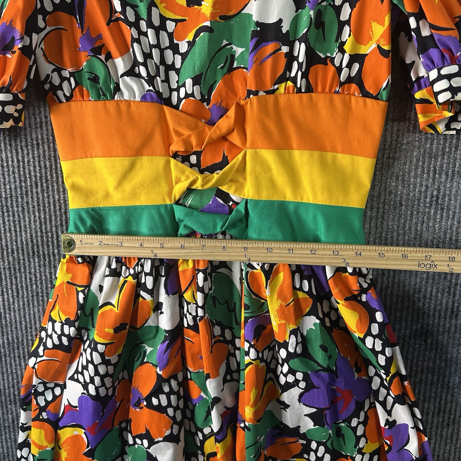 Vintage Leslie Lucks Maxi Dress Size 8 Floral Puff Shoulder Made In USA