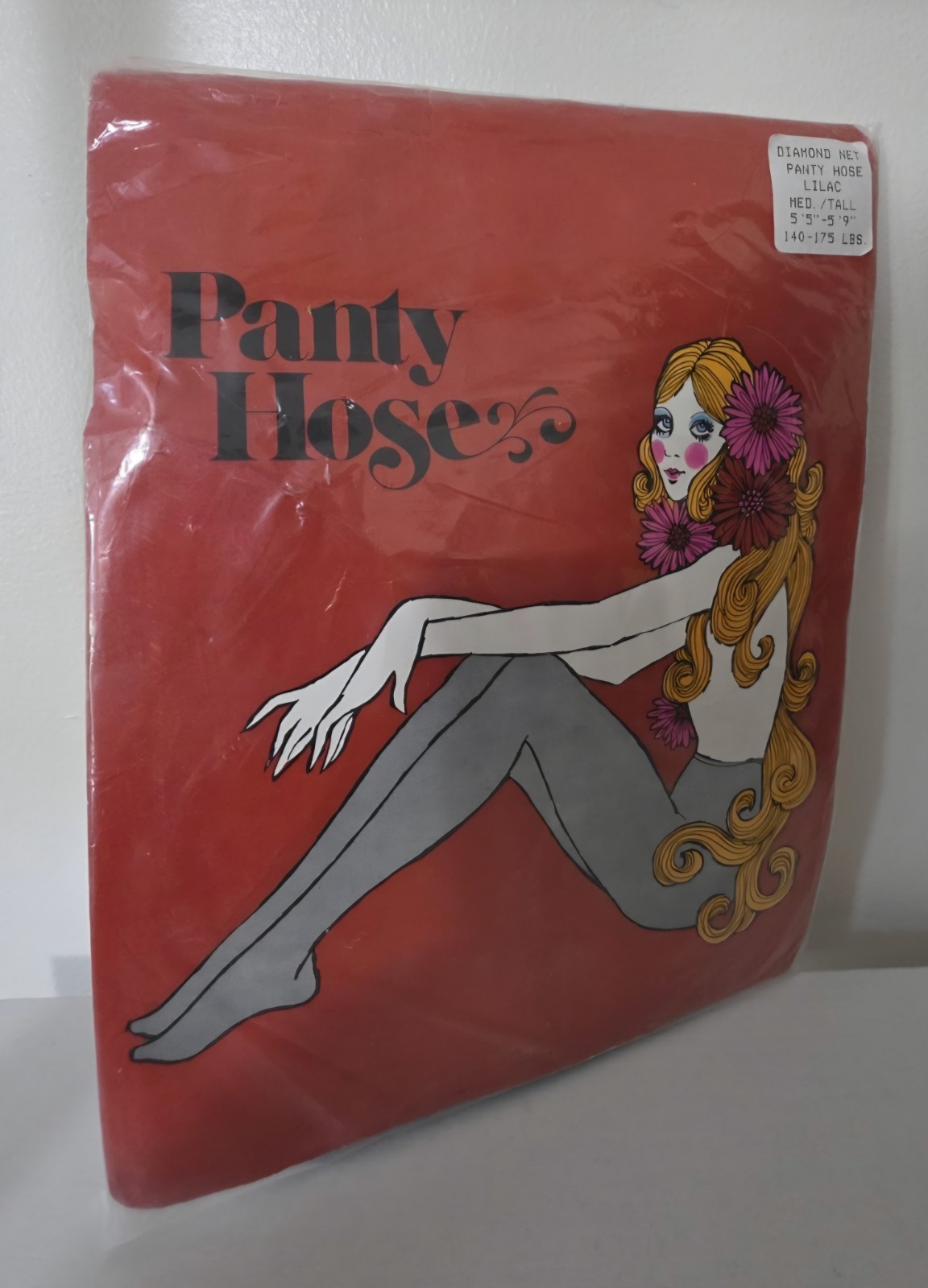 NIP Vintage Diamond Net Lilac Panty Hose Boho Graphic Retro Mod 70s Medium Tall