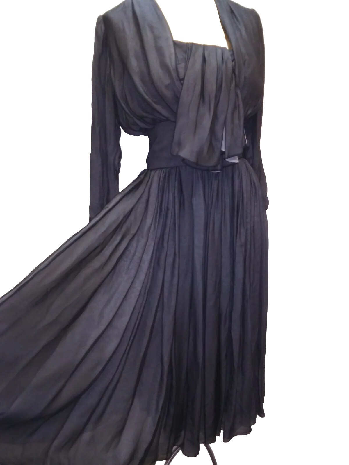 Vintage 1950&rsquo;s Black & Gray Silk Glamorous Evening Cocktail Dress Size Small