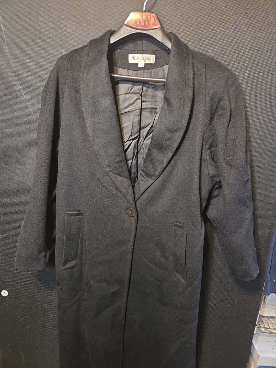Vintage PAUL ET DUFFIER Black Overcoat, Size 12. Perfect Condition