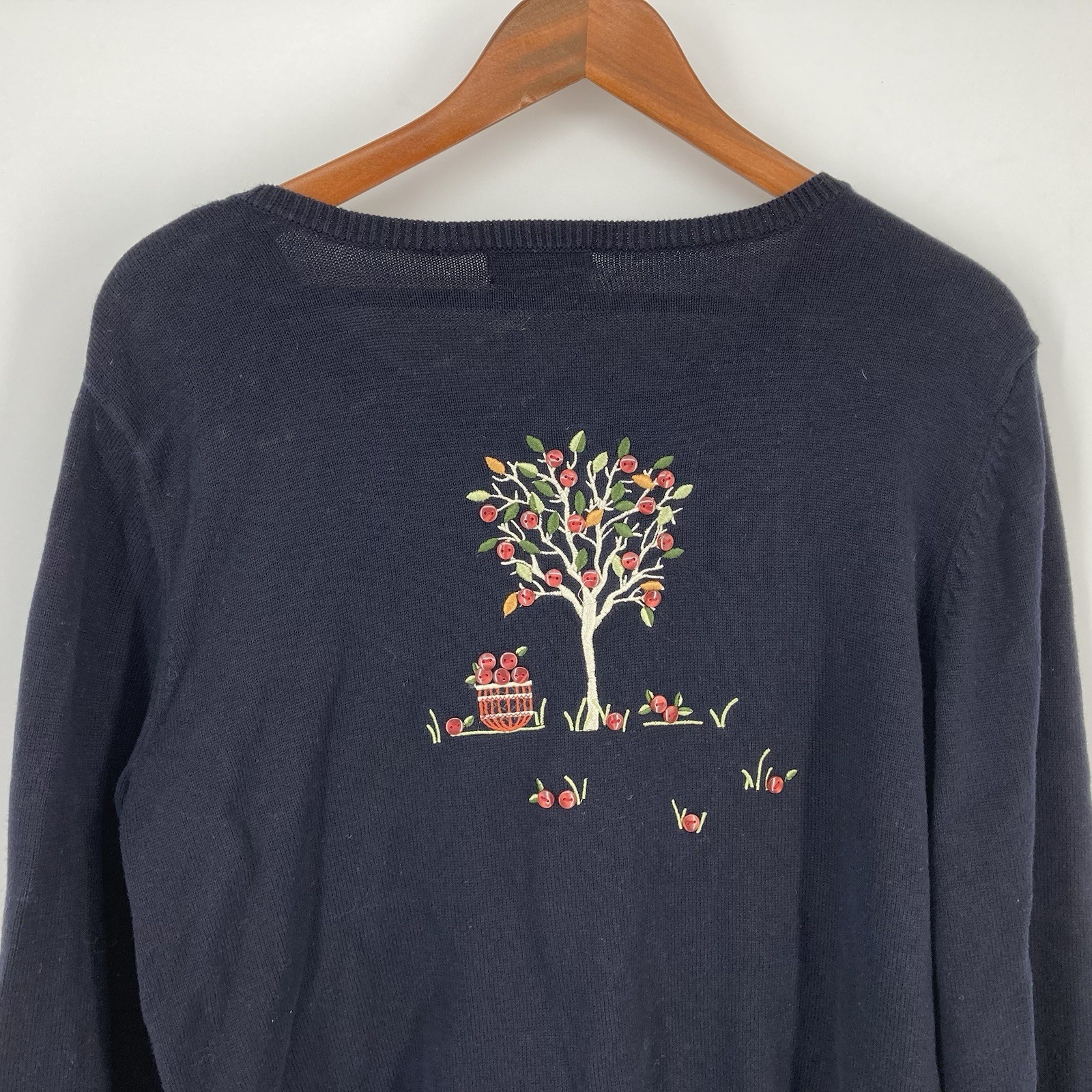 Vtg Christopher & Banks L Embroider Apple Tree Cardigan Fall/Cottagecore/Teacher