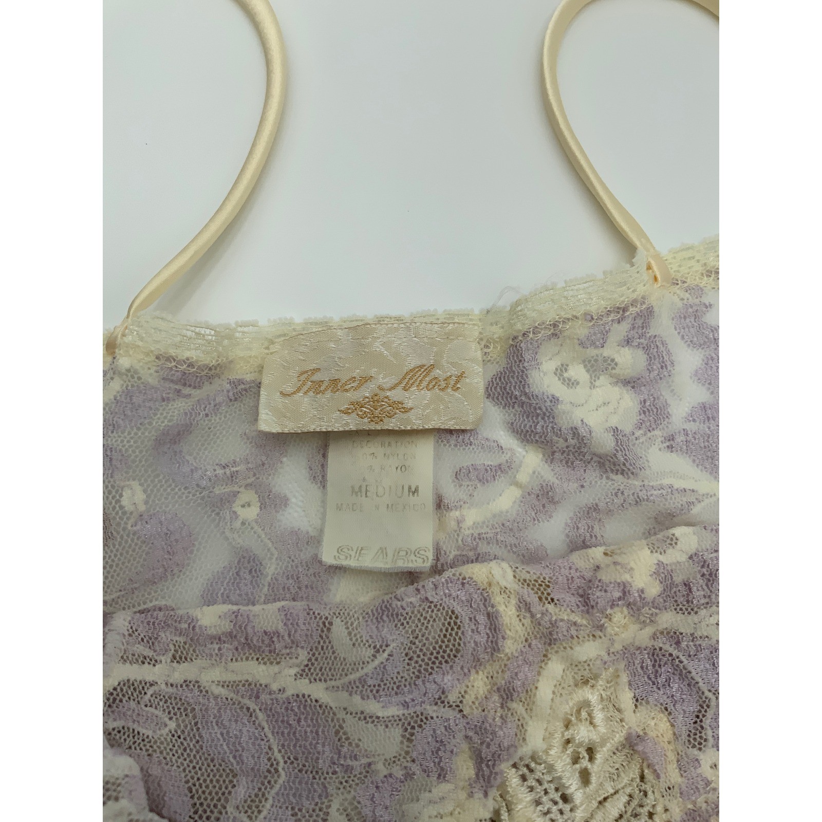 Inner Most Sears Vintage Lavender Cream Floral Lace Chemise Nightgown Medium