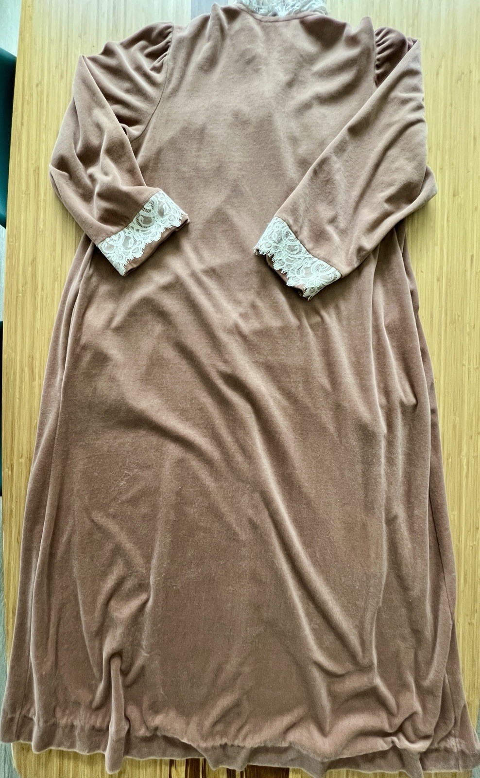 Miss Elaine XL Housecoat Robe Hostess Gown Light Brown Velour Front Zip Pockets