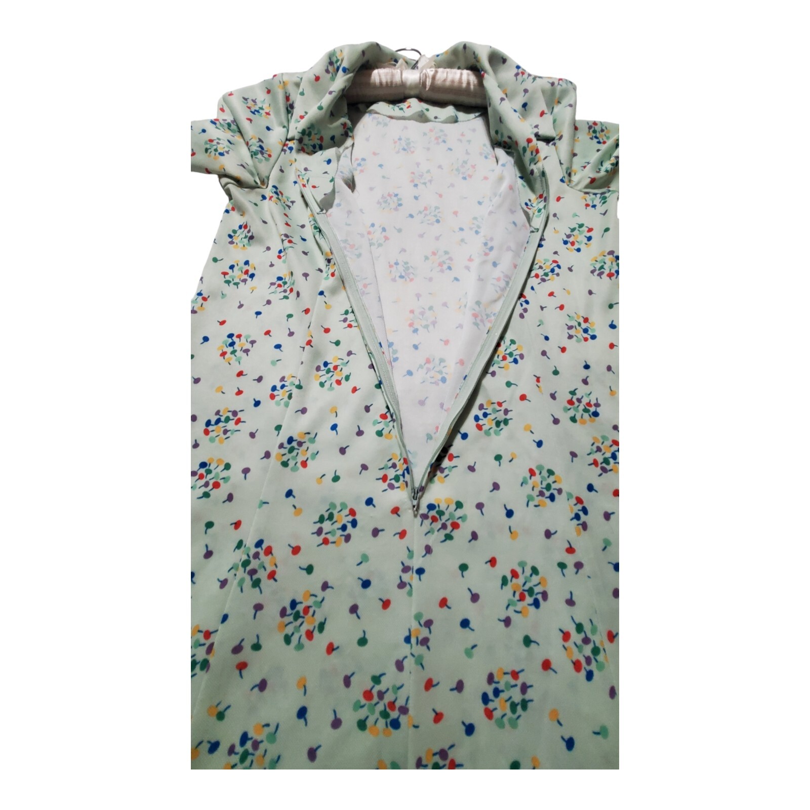 60s Shift Dress Green Mod Go Go Pattern Collared Colorful Lollipop Day Dress 18½
