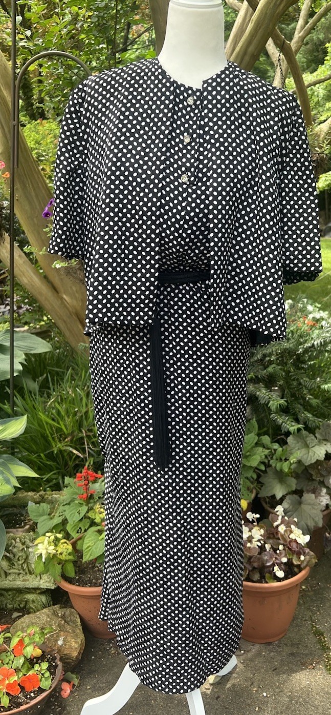 Vtg Christian Dior Robe Du Soir Black White Polka Dot Dress w Bolero Jacket sz 6