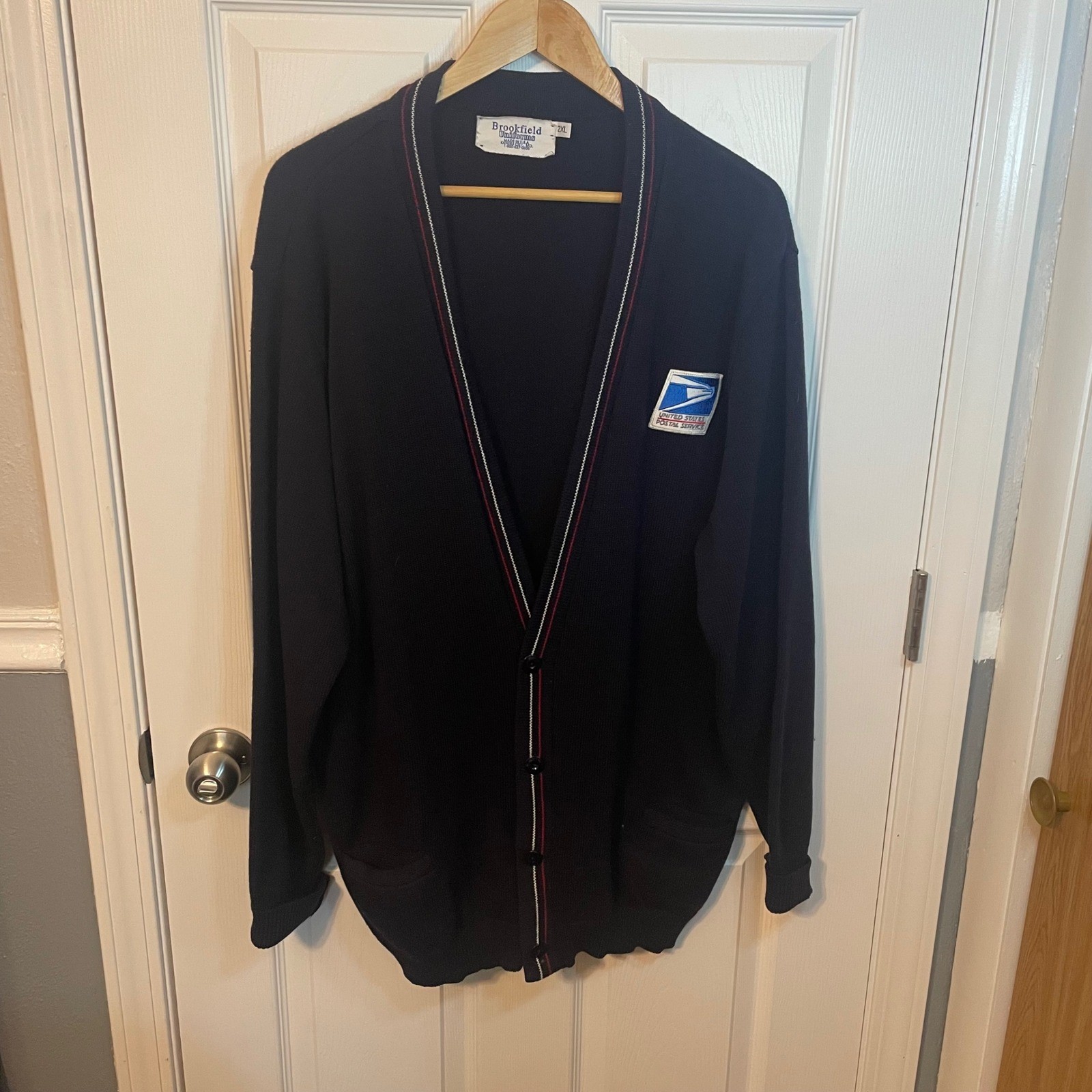 Vintage USPS United States Postal Service Cardigan Sweater Navy Blue Size 2XL