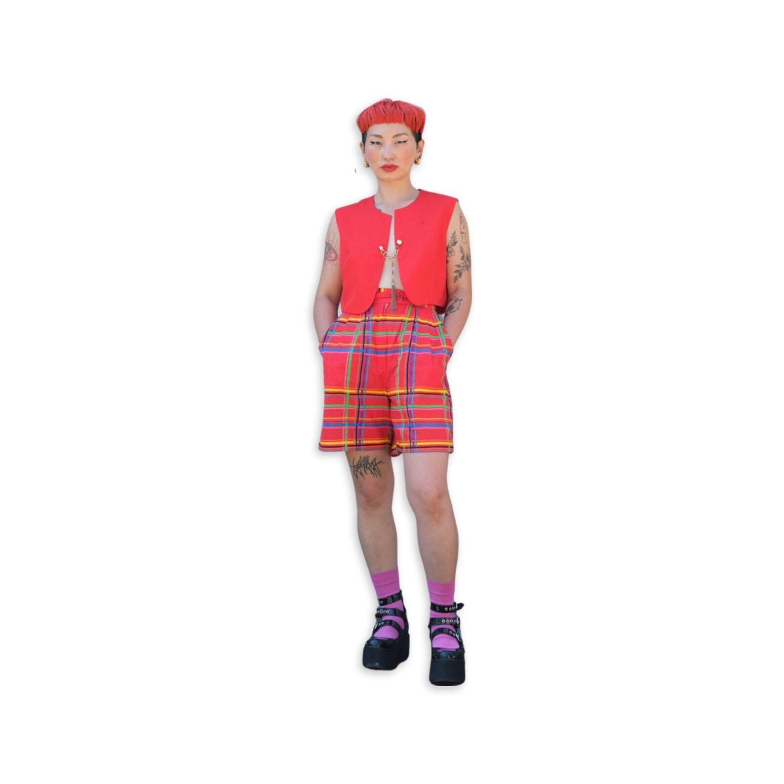 KENZO!!! Vintage 1980s &lsquo;Kenzo&rsquo; colourful, plaid cotton shorts