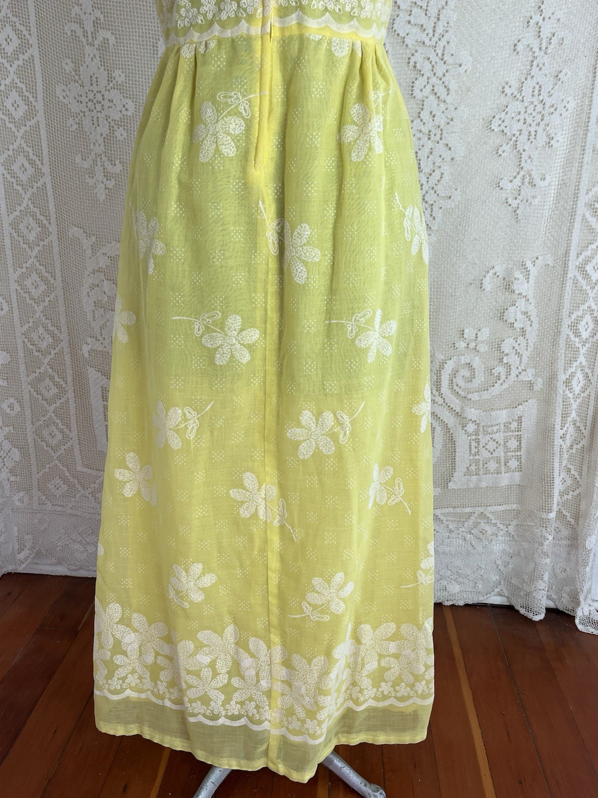 Vintage 1960s 1970s Peggy Barker Yellow Floral Shirt Dress Maxi Mod 60s 70s