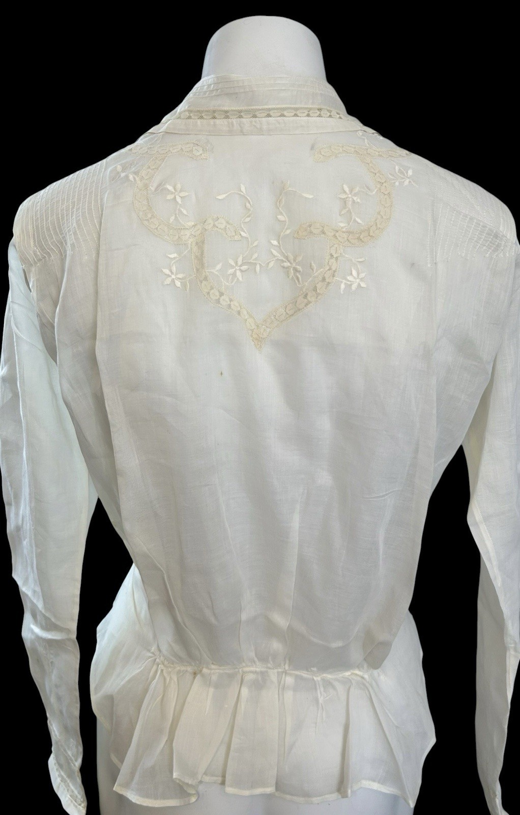 1890s Antique Edwardian White Shirt Waist Blouse Embroidered