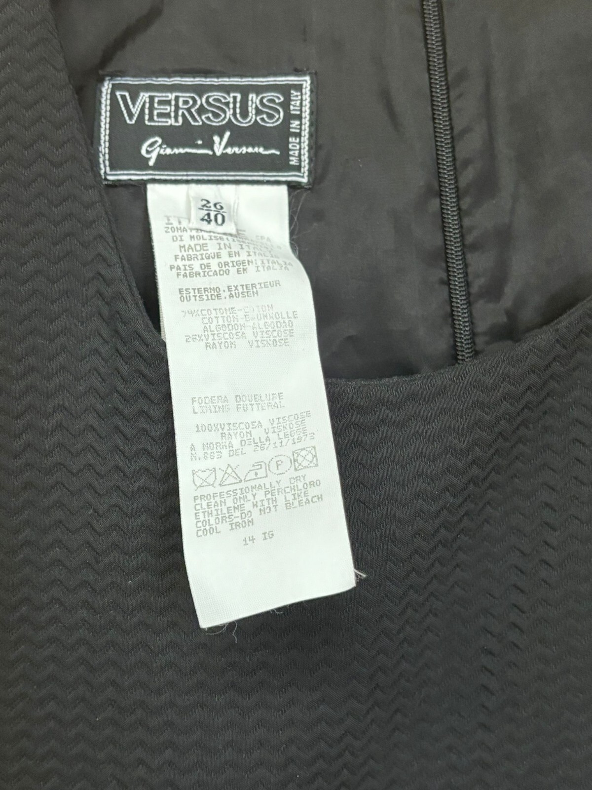 Versus by Gianni Versace little black dress marked size 26/40, american 4