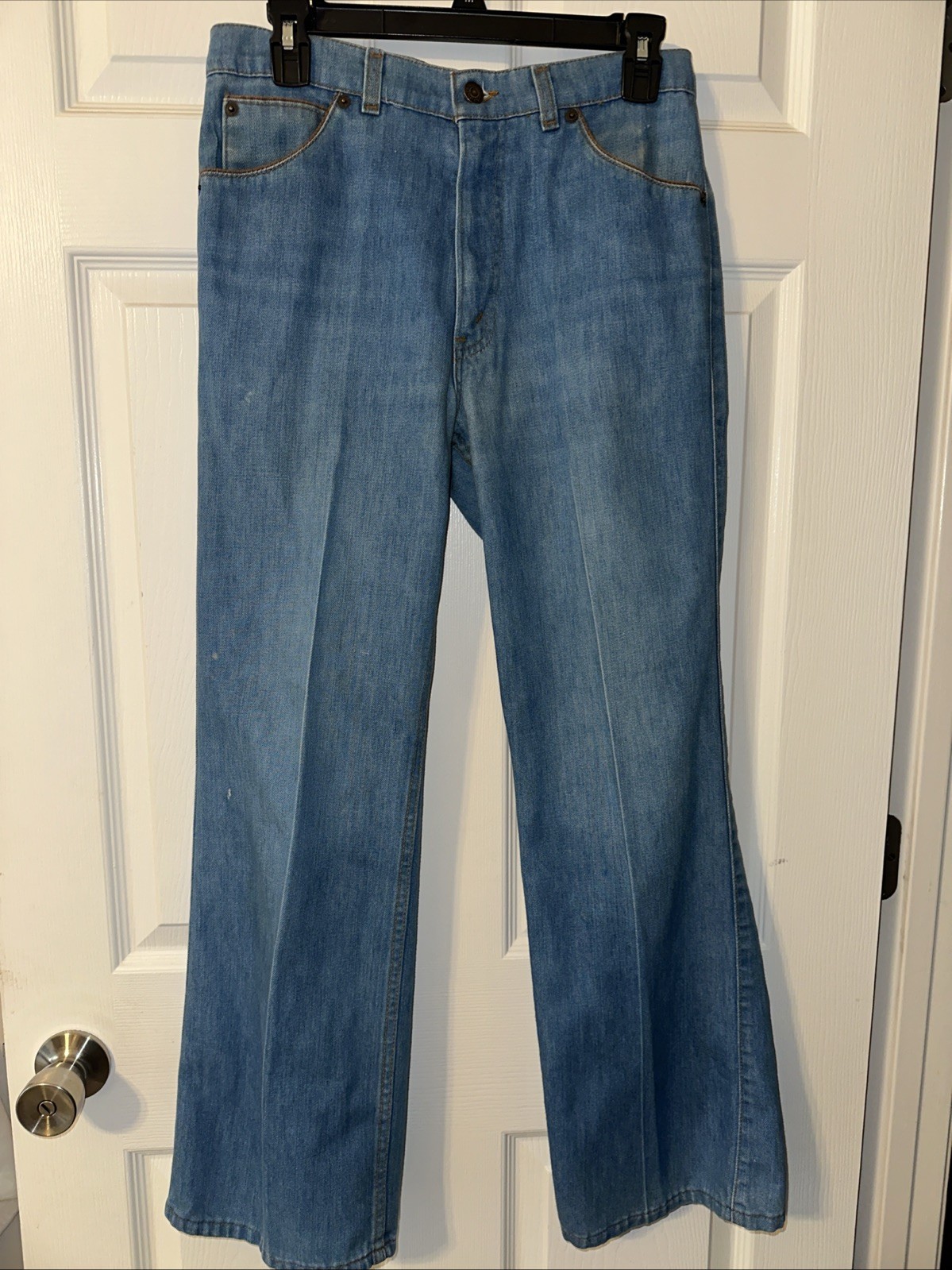 Vintage 70&rsquo;s Levi&rsquo;s Orange Tab Bootcut Light Wash Jeans Slash Pocket 30x 29.5
