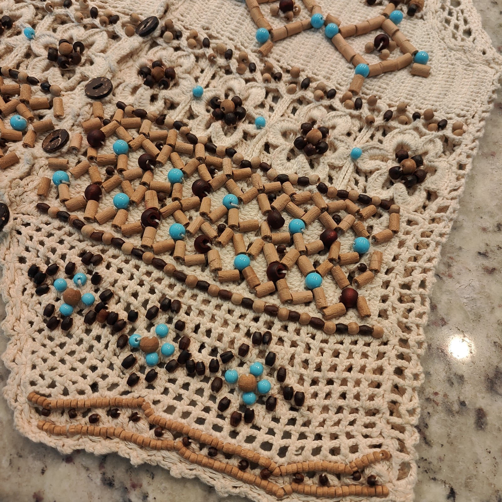Ann Tjian for Kenar Macrame Wood Beaded Boho Festival Hippie Vest Small Petite