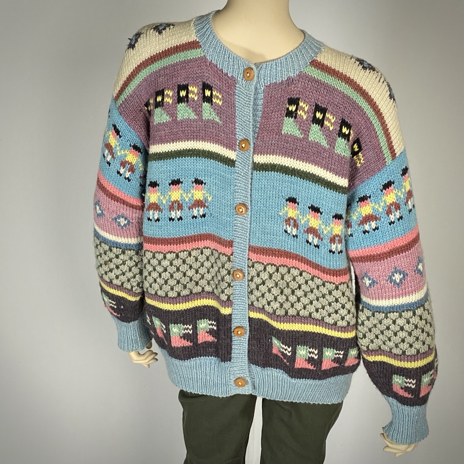 100% Alpaca Wool $250 Vintage Peruvian Cardigan Handmade by Yana, SZ L/XL, EUC