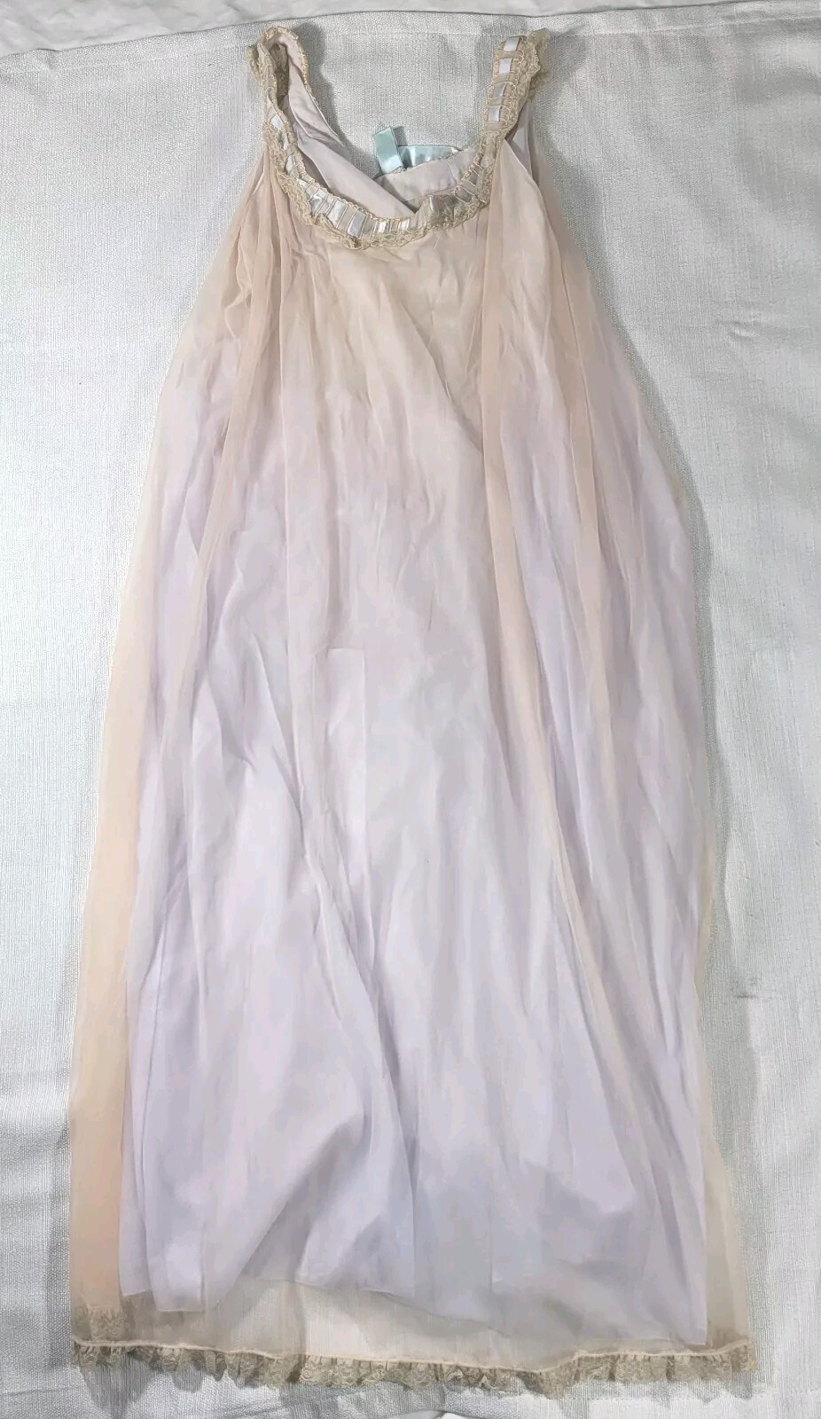 Vtg Matej for ODETTE BARSA Sheer Lace Overlay Nightgown 1960s Blue Pink Layers