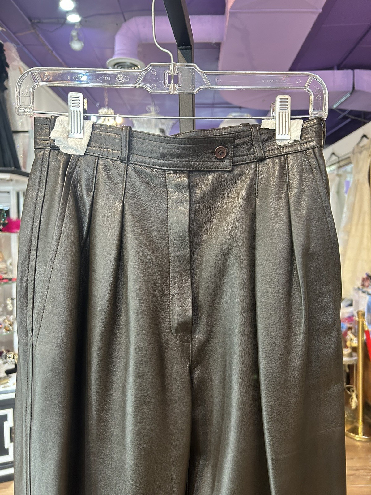 Vntg 1970s YSL Rive Gauche Brown Lambskin Leather Pants, Sz 26 Waist