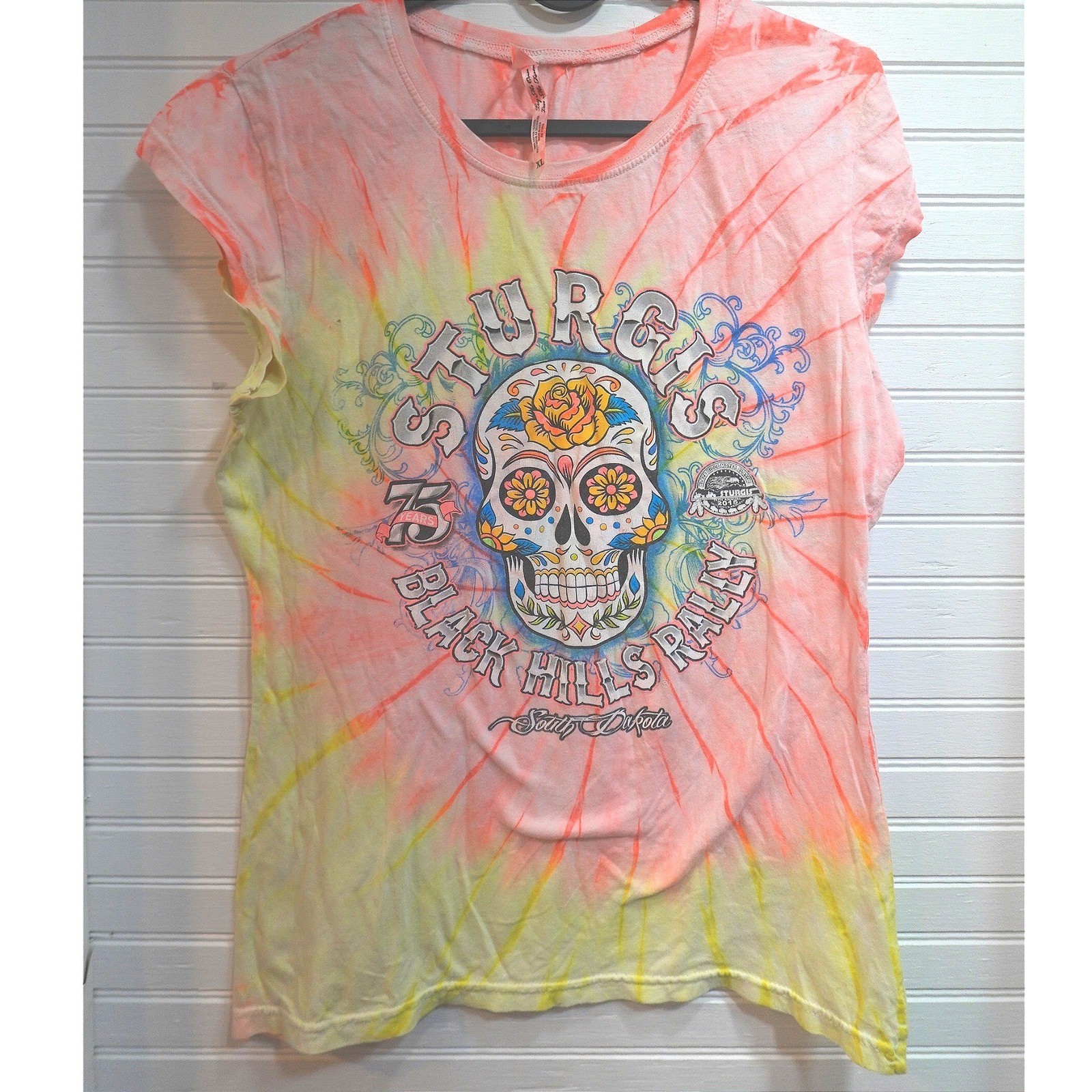 Women&rsquo;s Sturgis T-shirt XL 2015 75th Anniversary Tie Dye Biker Exist Y2K Tee